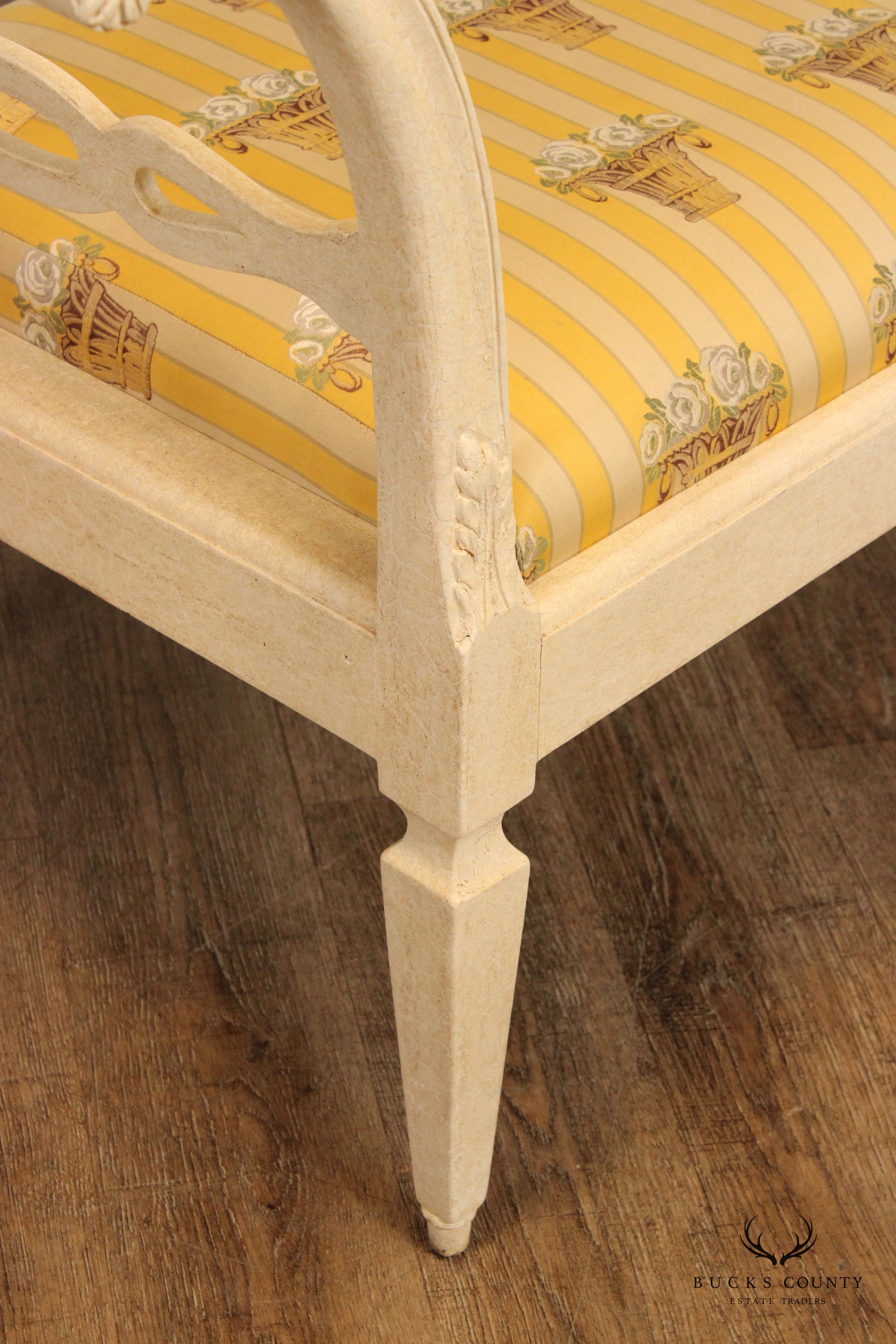 French Country Style Distress Painted Window Bench