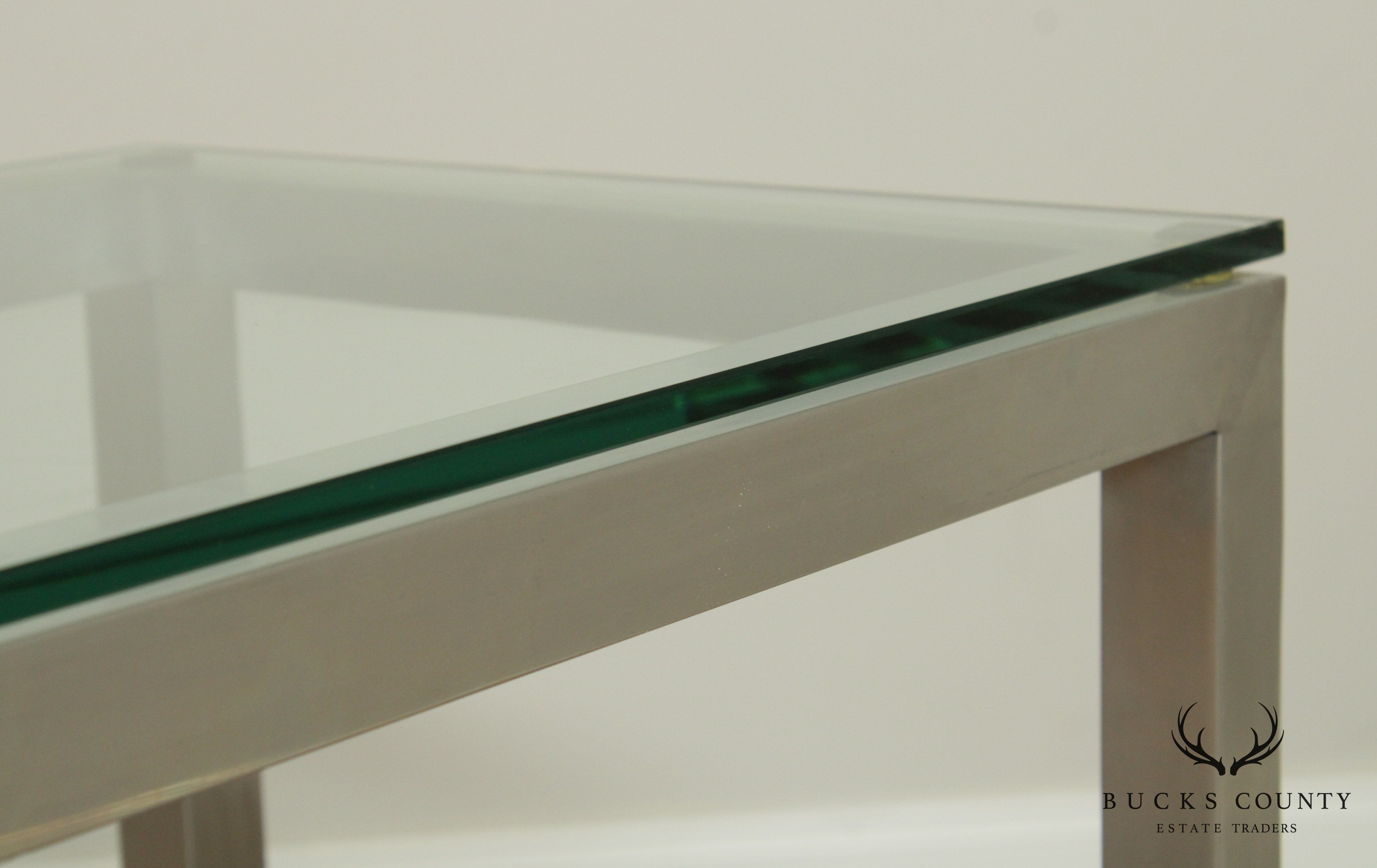 Mid Century Modern Chrome, Glass Top Parsons Console Table