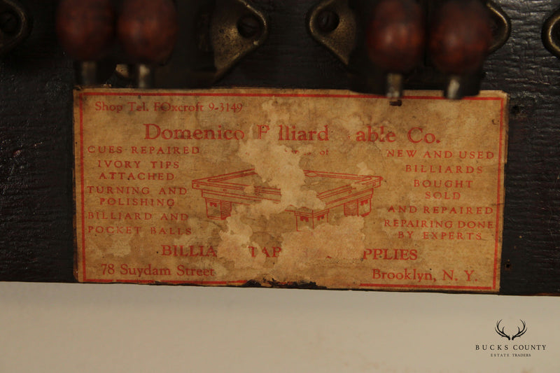 Antique Oak Domenico Billiards Table Co. Pool Twelve Cue Rack
