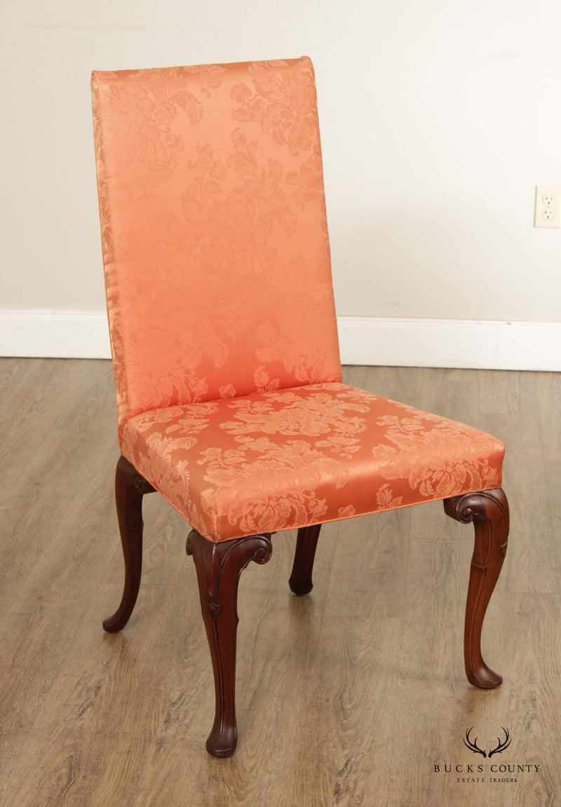 Queen Anne Style Pair Custom Upholstered High Back Side Chairs
