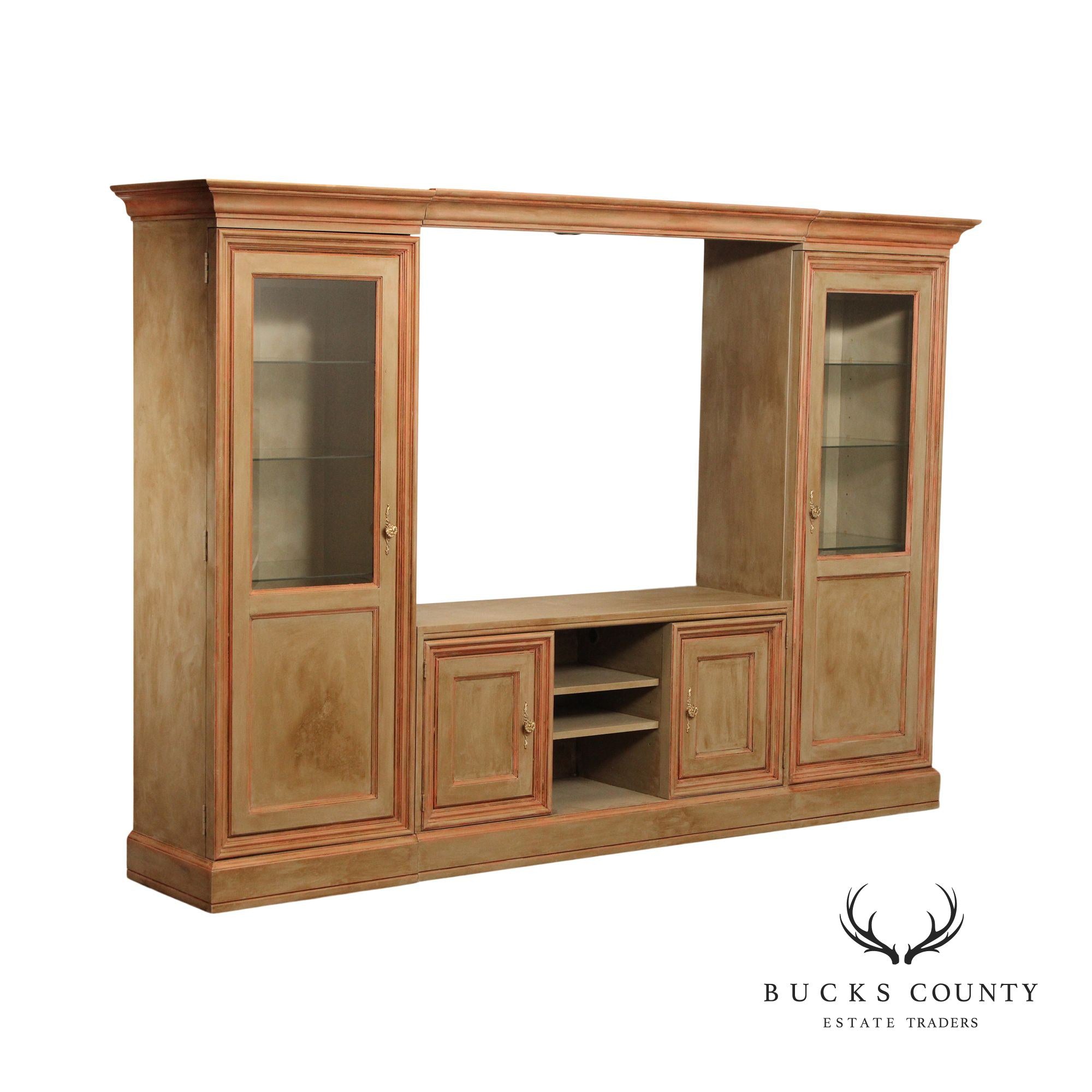 Romweber Farmhouse Style Distressed Media Center Wall Unit