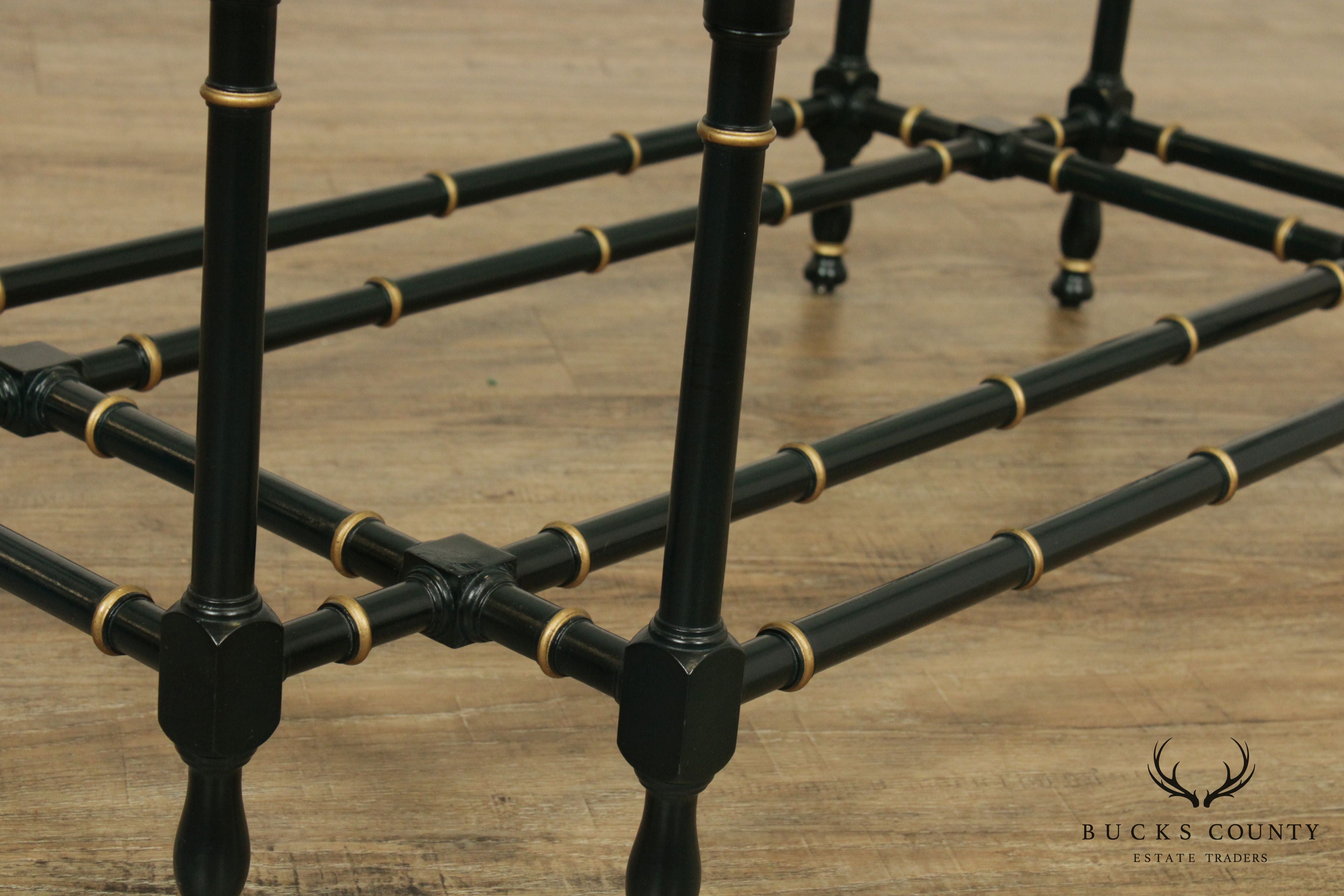 Faux Bamboo Vintage Black & Gold Glass Top Coffee Table