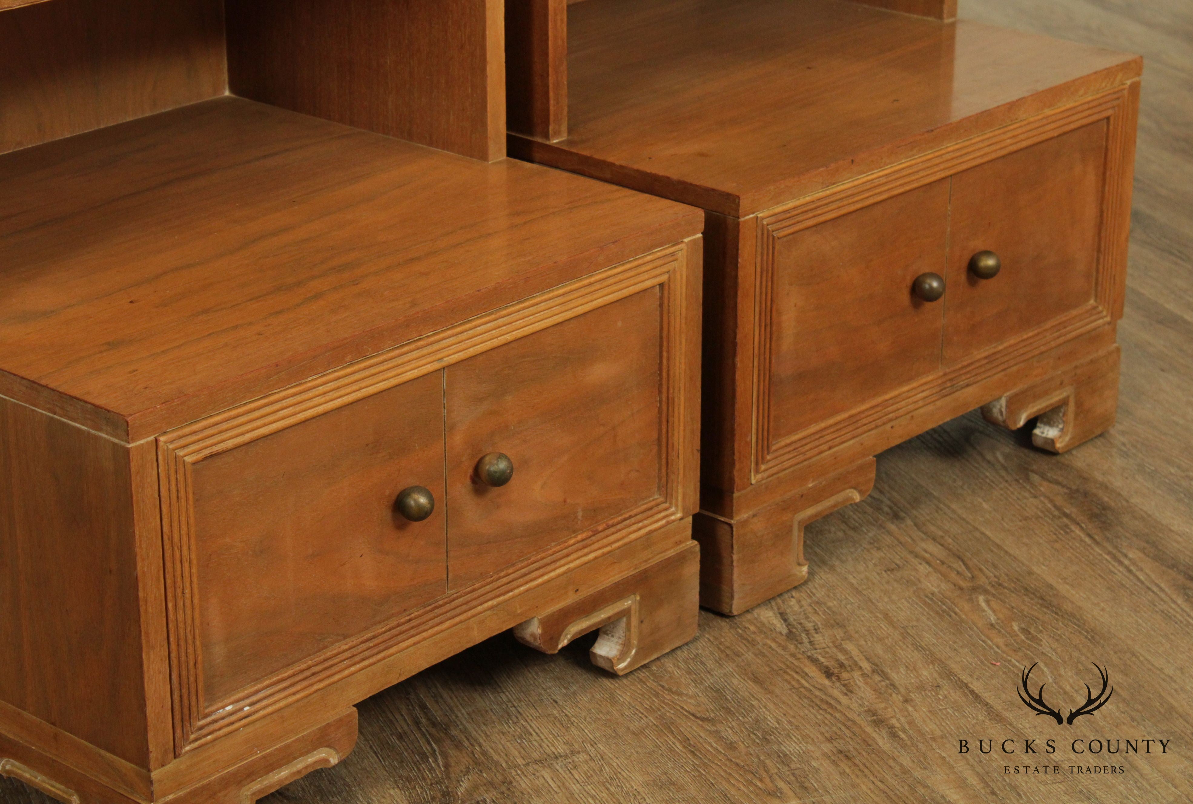 Mid Century Modern James Mont Inspired Pair Walnut Step Nightstands