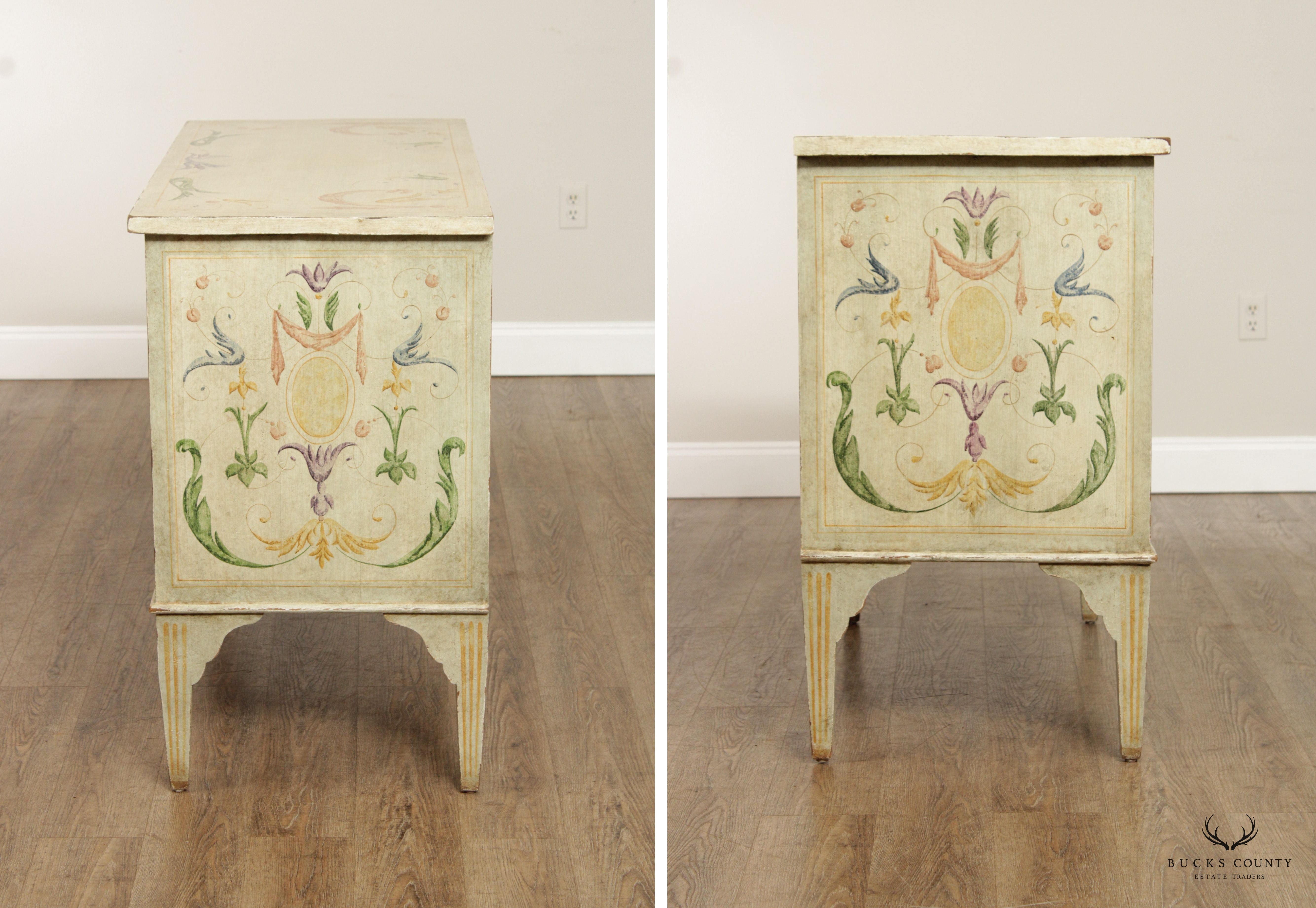 Niermann Weeks Hand Painted Pair Neoclassical Style Commodes