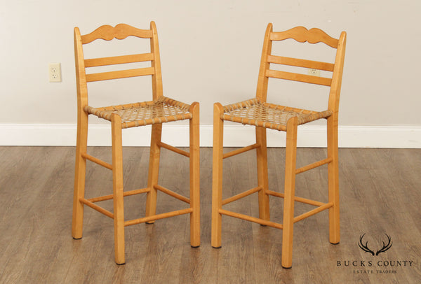 Quality Pair Solid Maple Rawhide Seat Counter Bar Stools