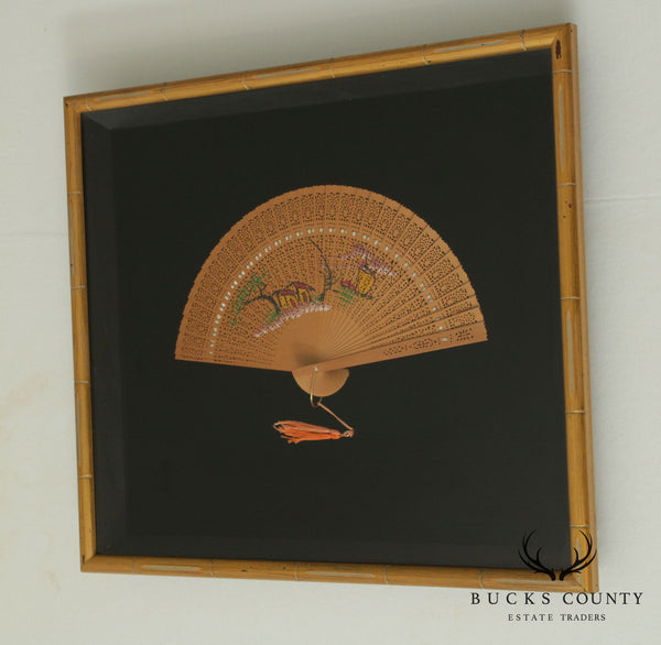 Vintage Gilt Wood Faux Bamboo Framed Japanese Fan