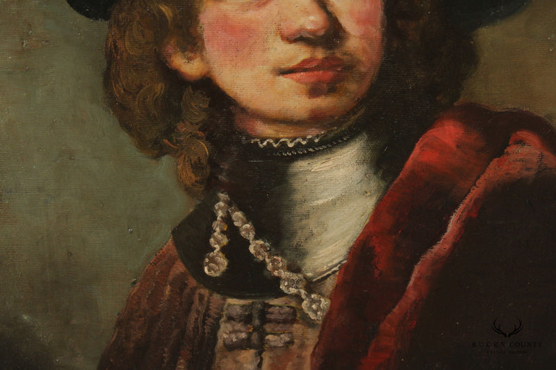 Self Portrait Oil Painting After Rembrandt, Signed 'Nichlos'