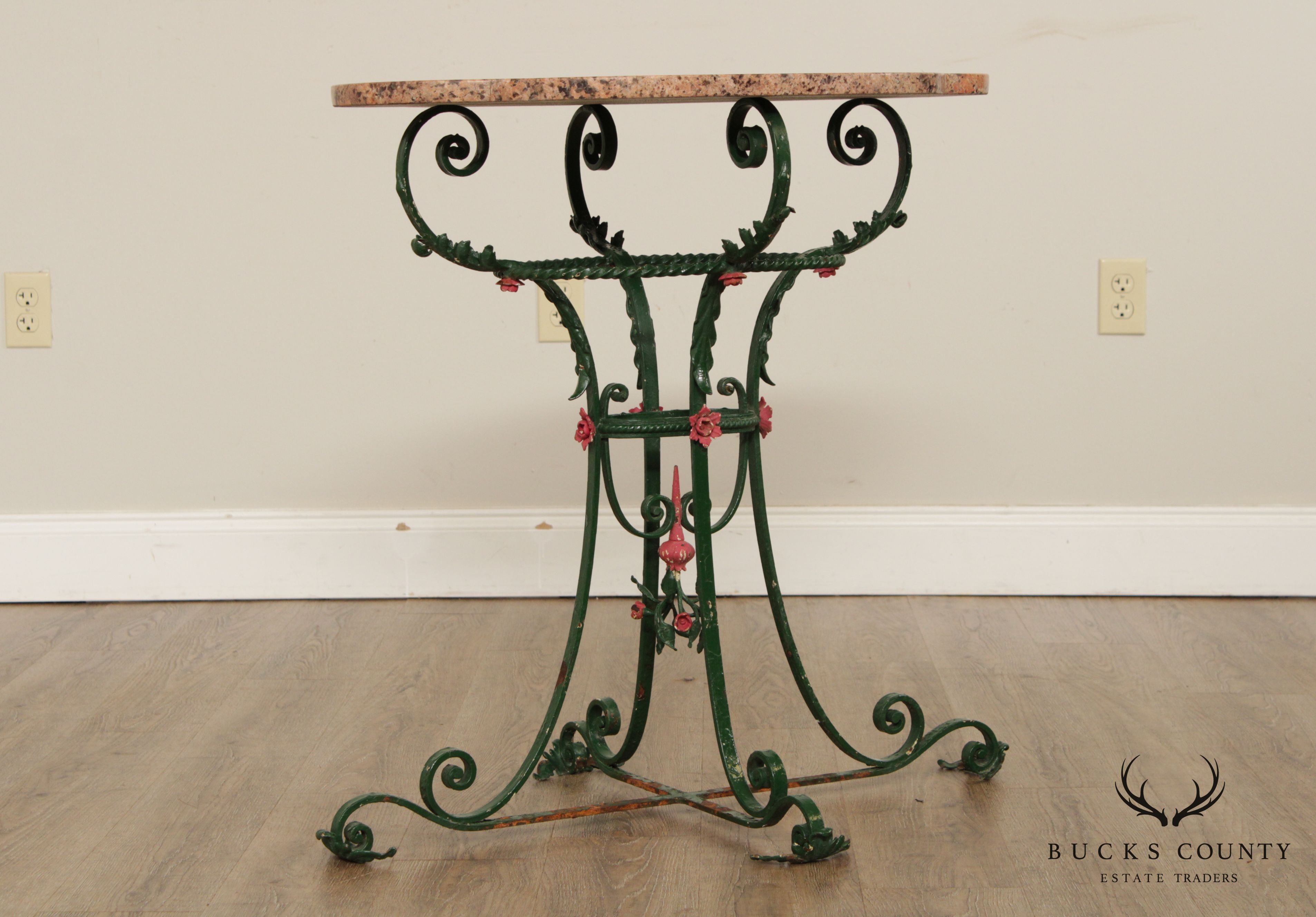 Vintage Wrought Iron Granite Top Garden Table