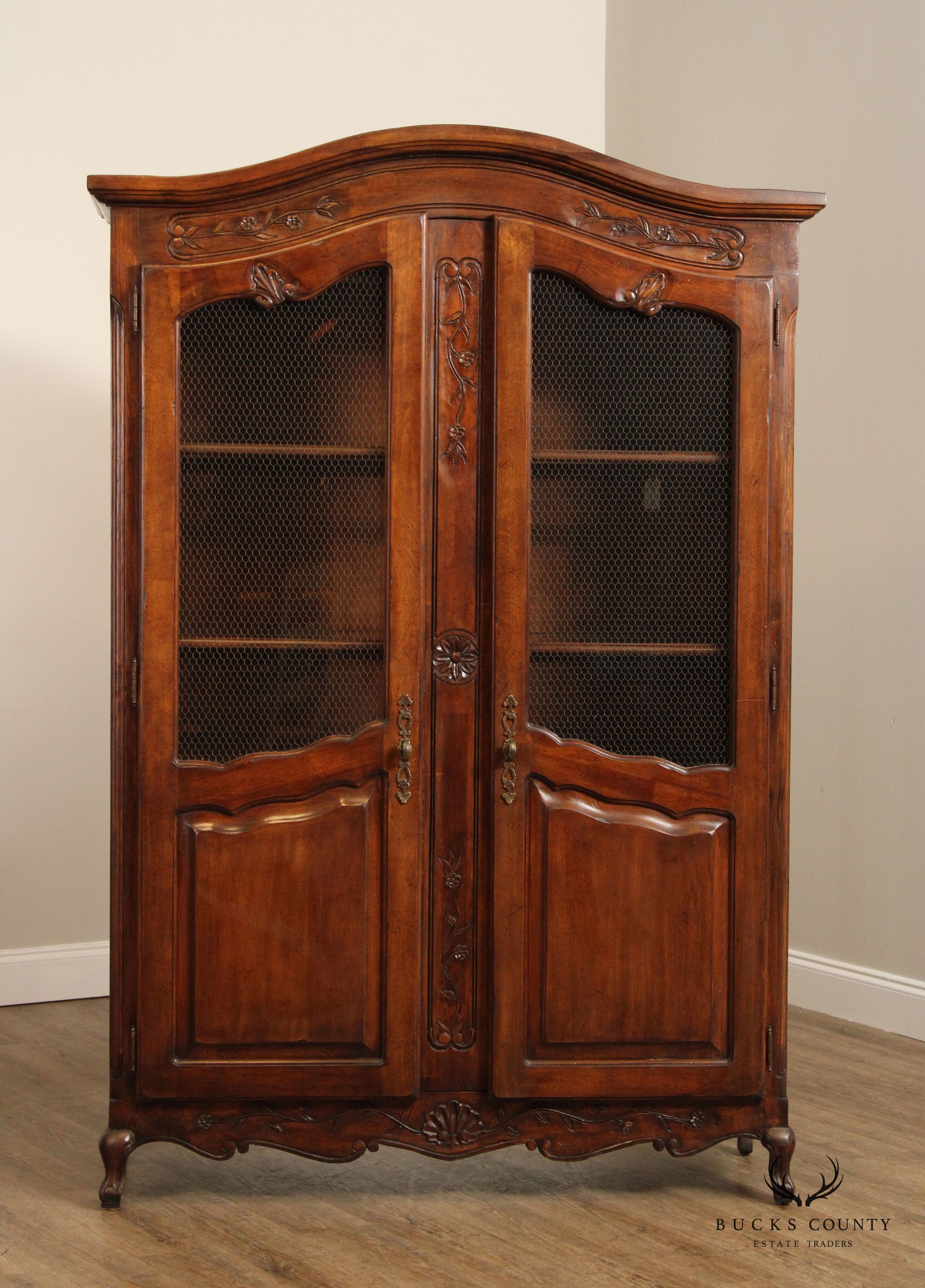 Wellesley Guild French Country Style Hand Carved Display Armoire Cabinet