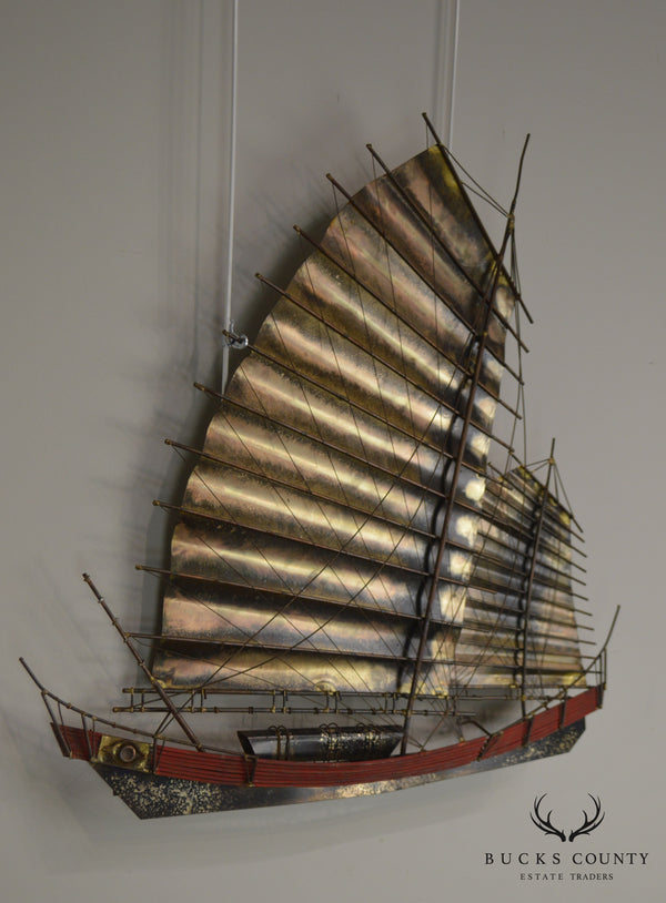 Curtis Jere Vintage Metal Ship Sailboat Wall Sculpture