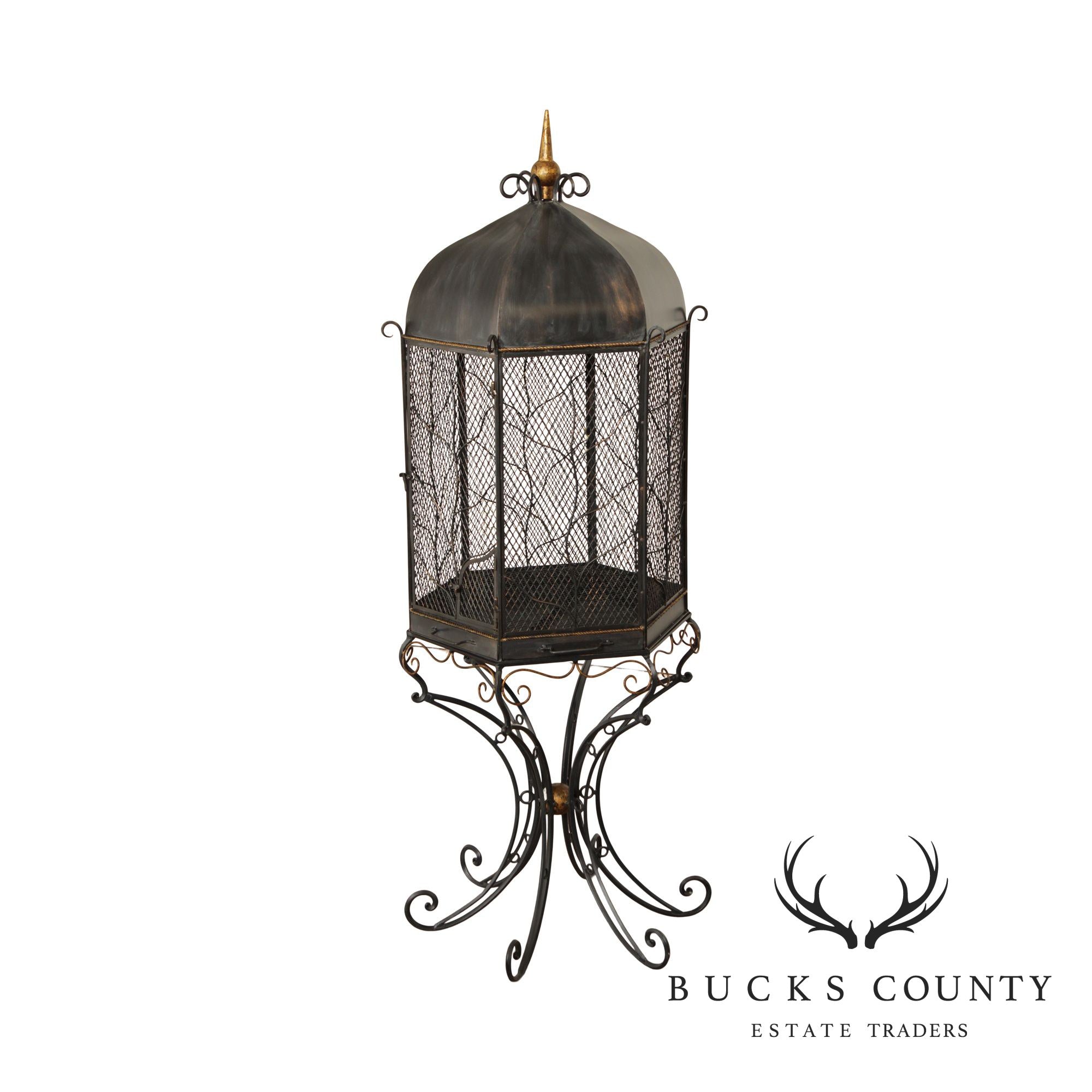 Ornate Wrought Iron Birdcage on Stand