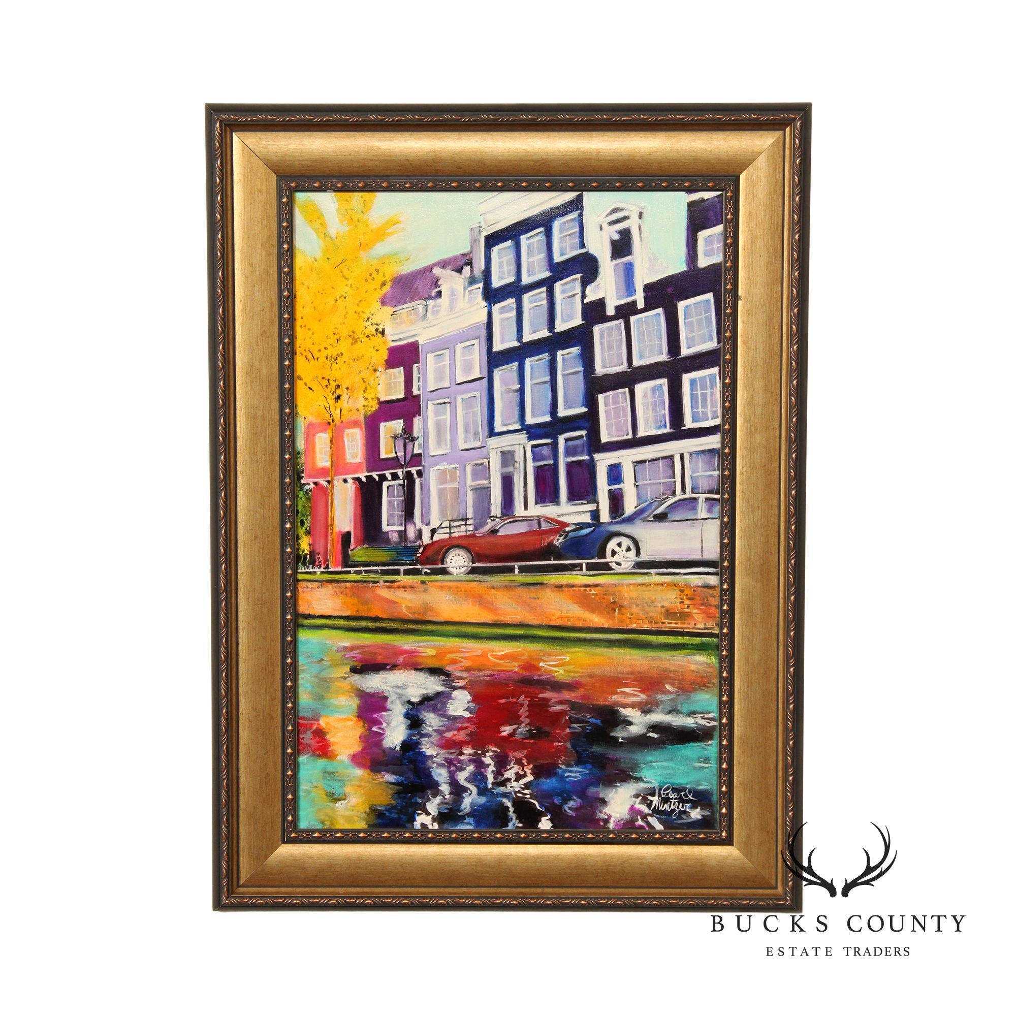 Pearl Mintzer 'Canal Reflections Amsterdam' Original Oil Painting