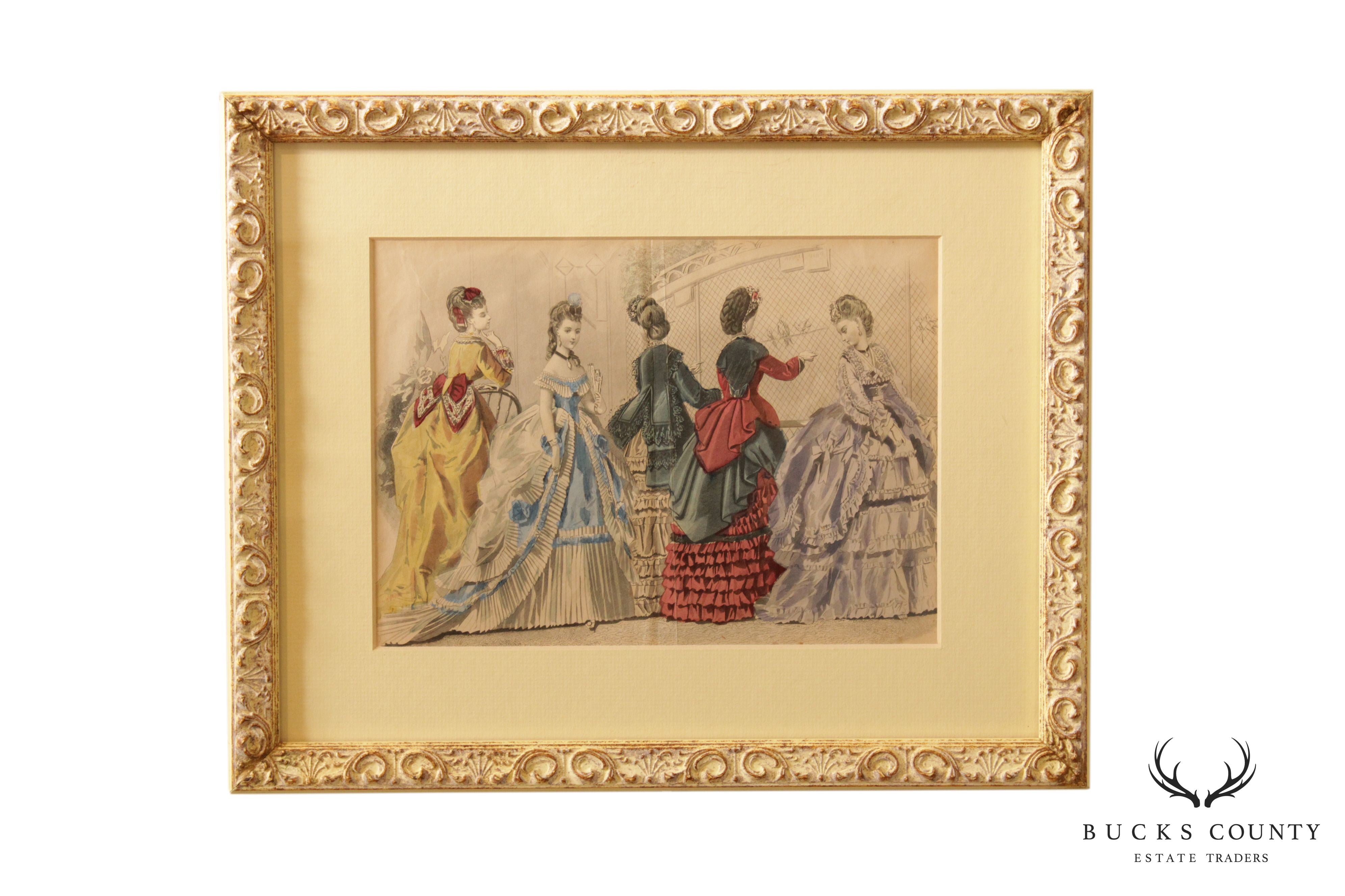 Antique Victorian Women's Fashion Engraving, Custom Framed