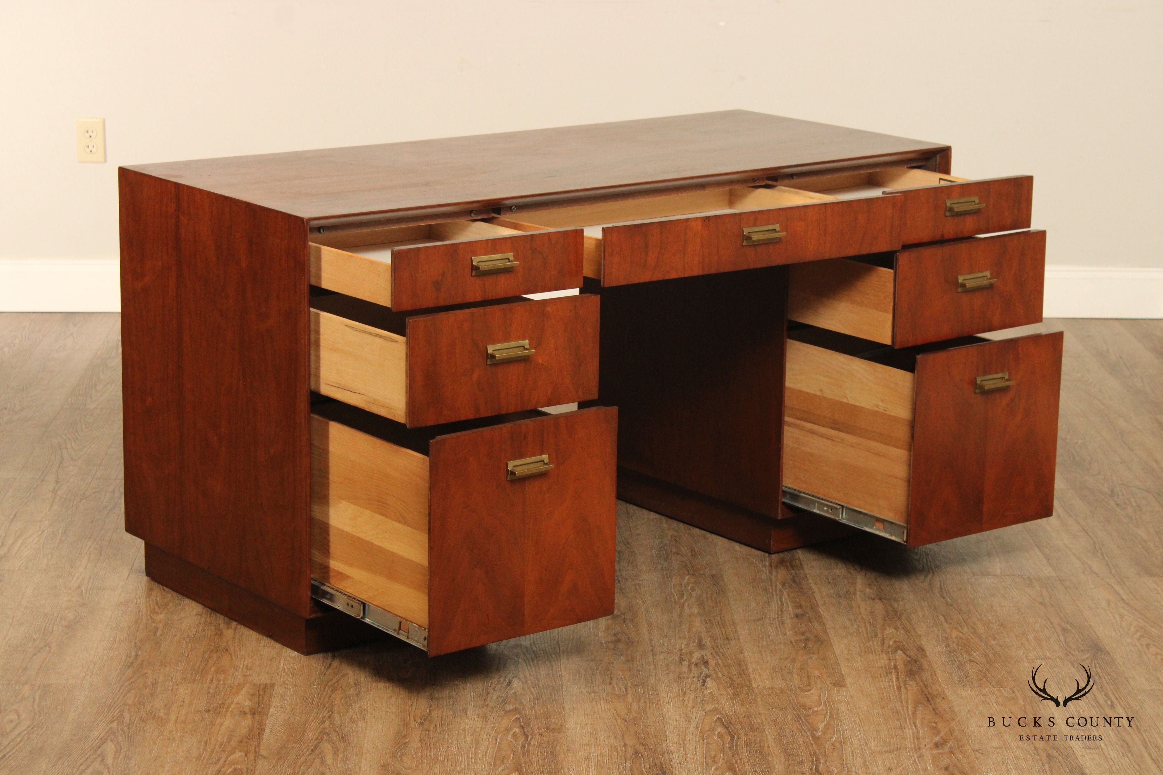 Founders Mid Century Modern Style Walnut Executive Desk