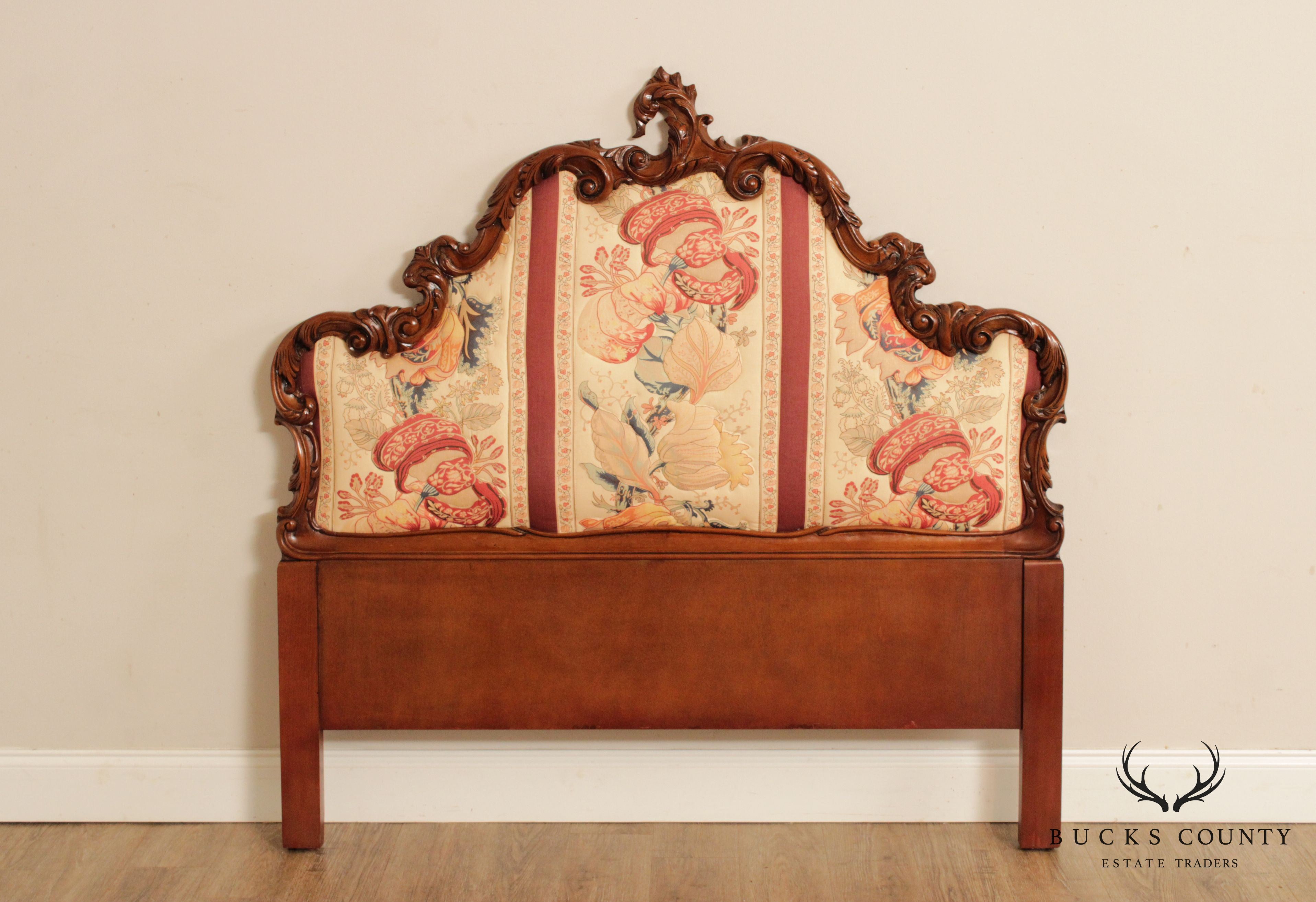 William Switzer French Louis XV Style Carved and Upholstered Full Size Headboard