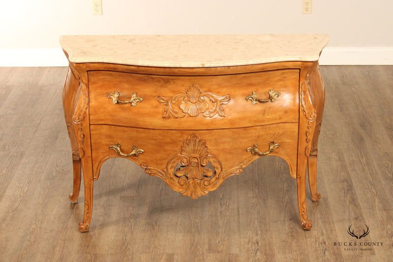 Italian Louis XV Style Marble Top Bombe Commode Chest