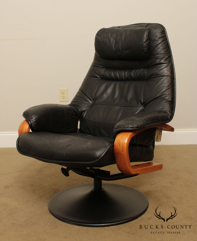 Chairworks Sabatinni Collection Black Leather Recliner Lounge Chair with Ottoman