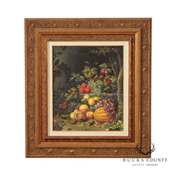 Vintage 20th C. Baroque Style Fruit Still Life Oil Painting, Signed 'T. Barron'
