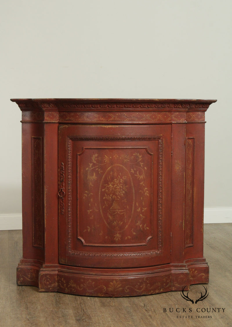 Habersham 'The Plaza Collection' Red, Gold Venetian Painted Demilune Console Cabinet