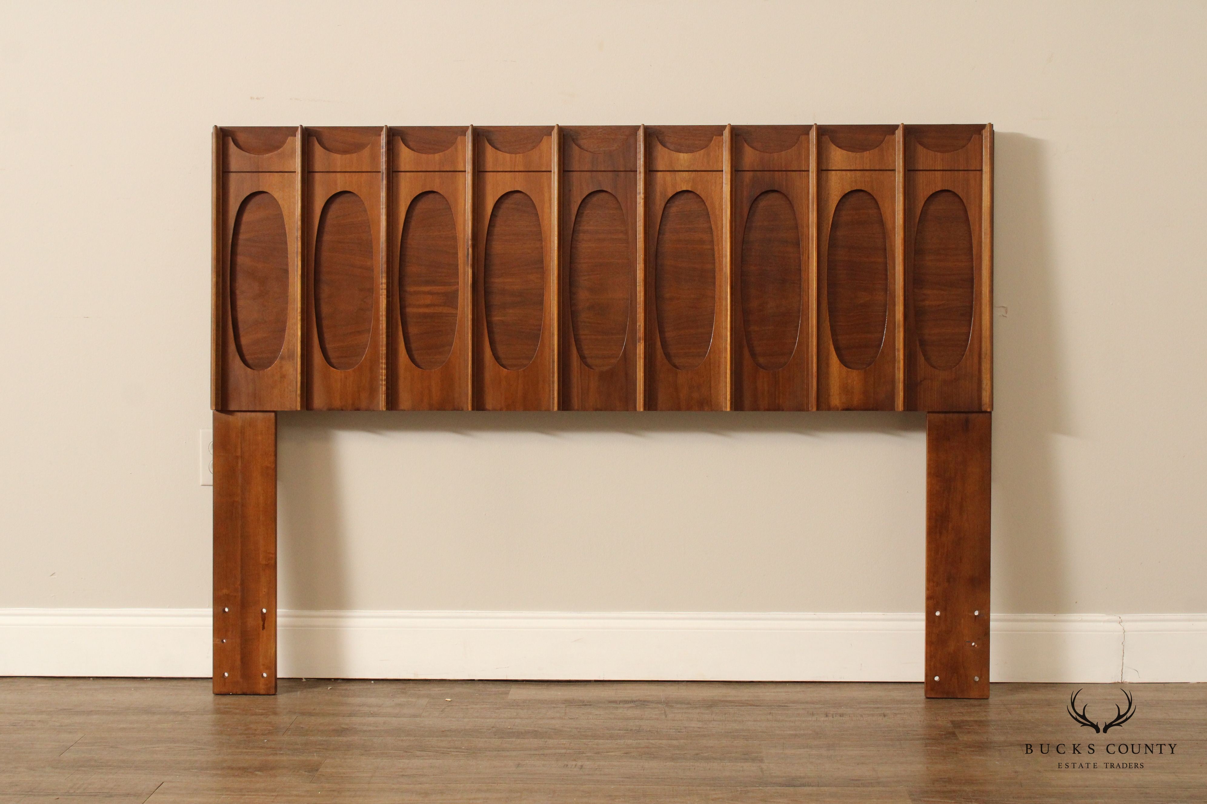 Tobago Mid Century Modern Sculpted Walnut Queen Headboard