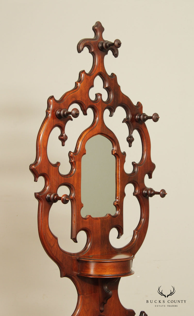 Antique 19th C. Victorian Walnut Hall Tree with Mirror