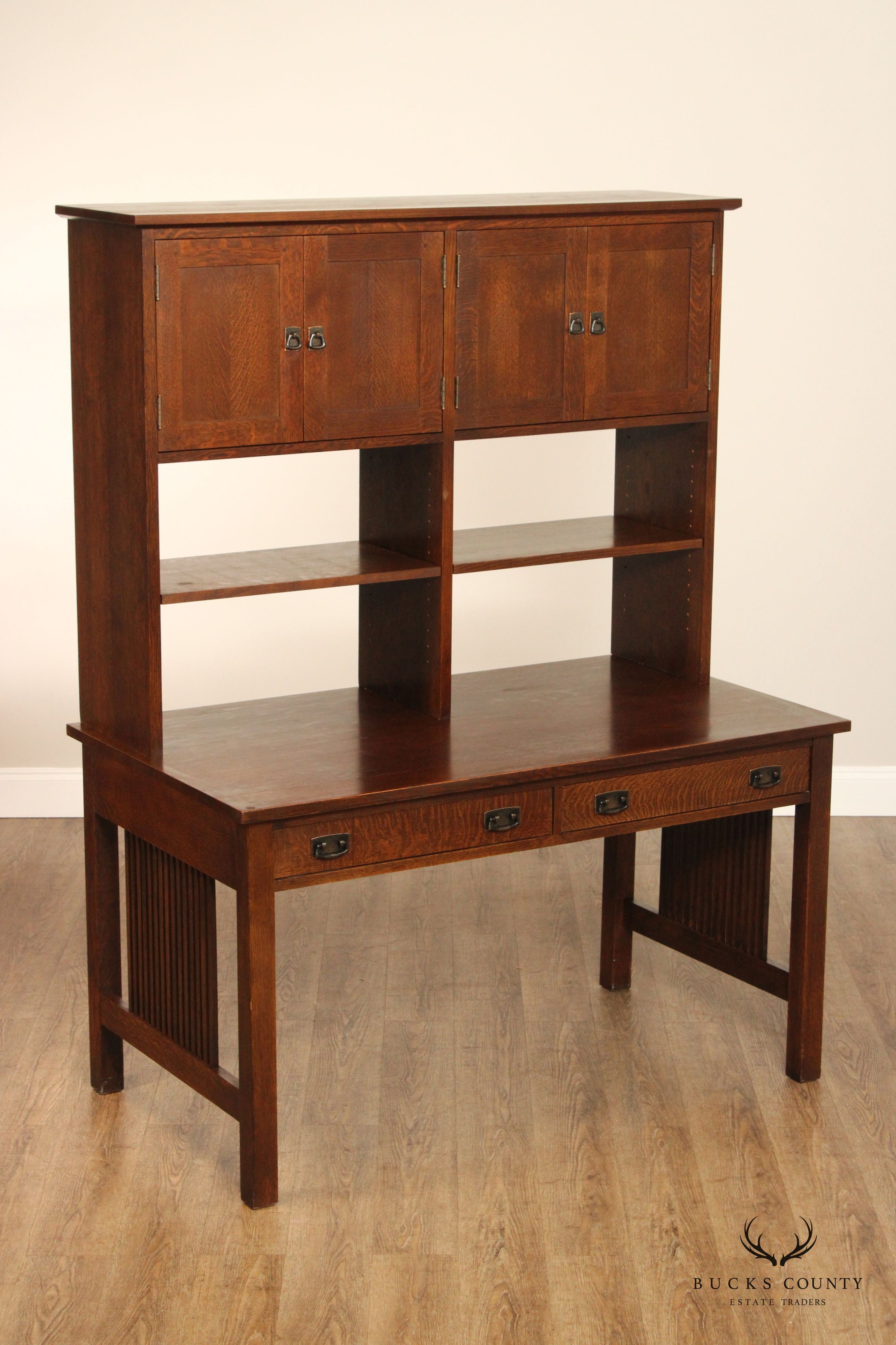 Stickley Mission Collection Oak Spindle Desk with Hutch