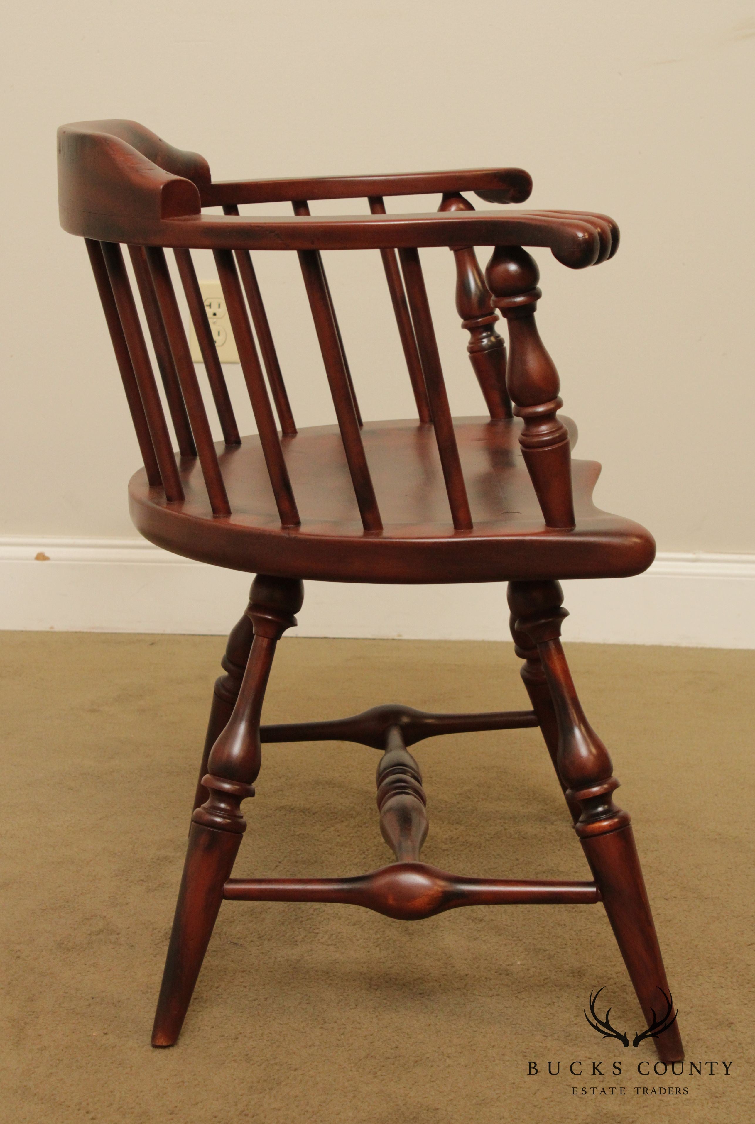 Duckloe Bros Vintage Distressed Finish Pair Low Back Windsor Armchairs