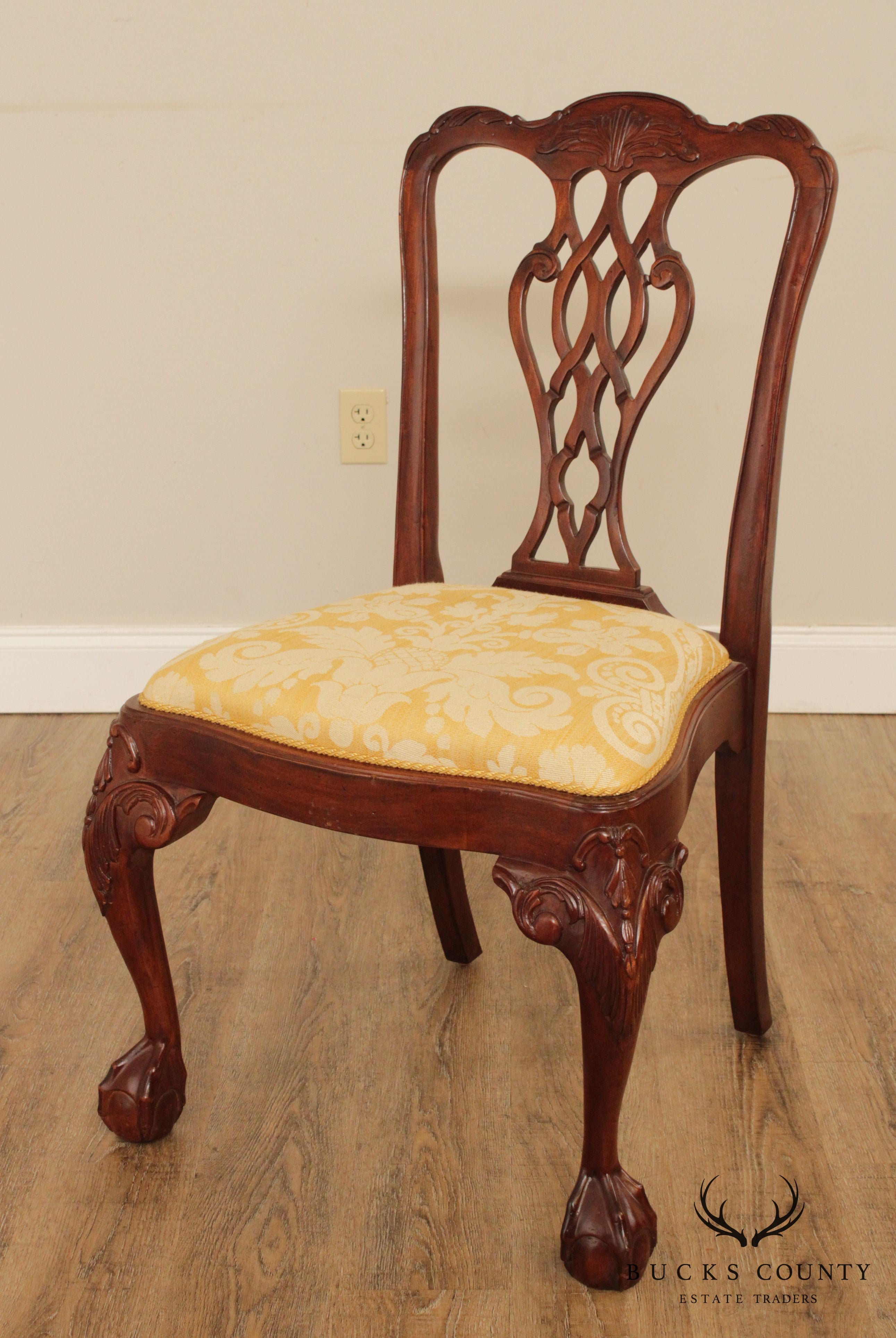 Chippendale Style Carved Mahogany Ball & Claw Pair Side Chairs