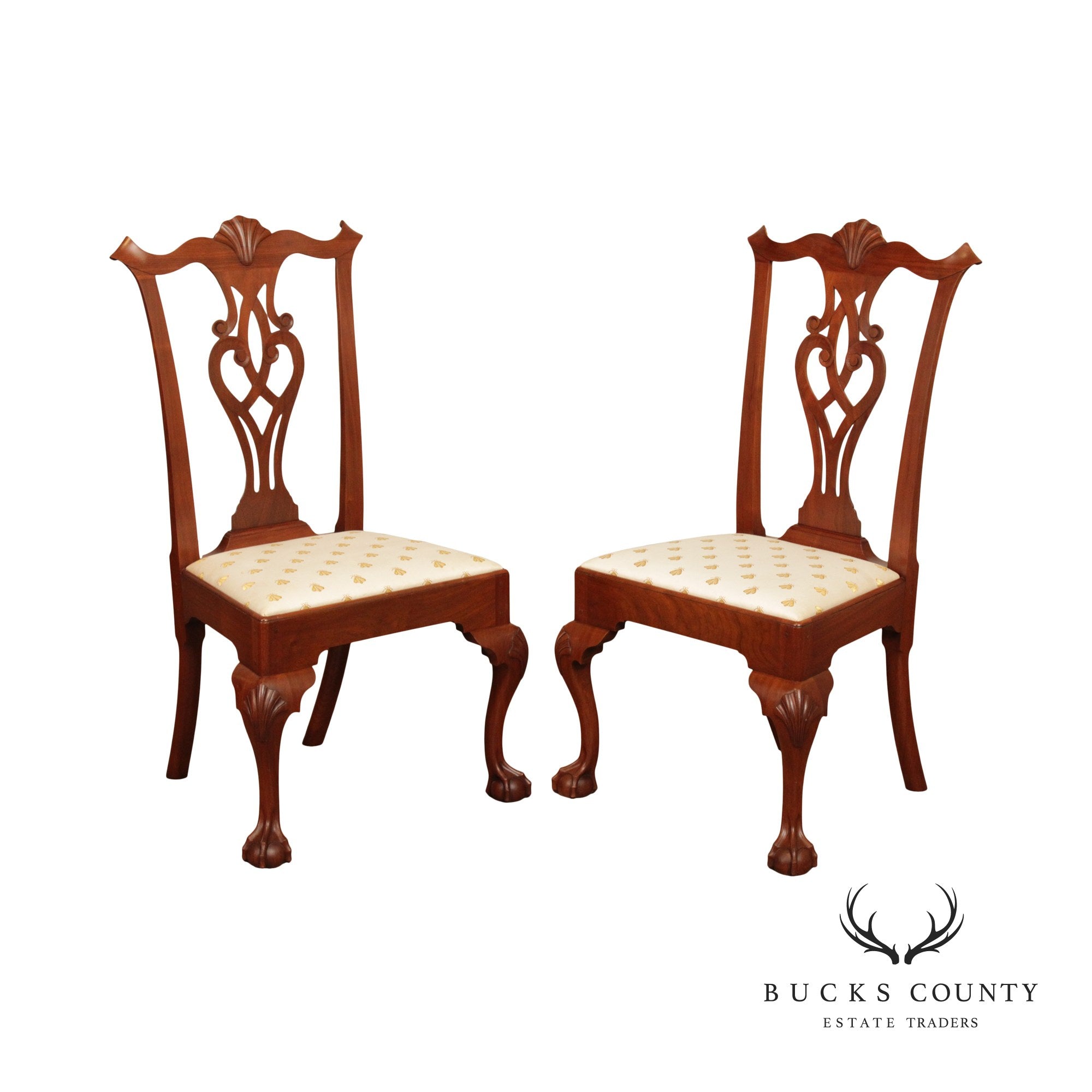 Irion Company Chippendale Style Custom Crafted Pair of Mahogany Side Dining Chairs