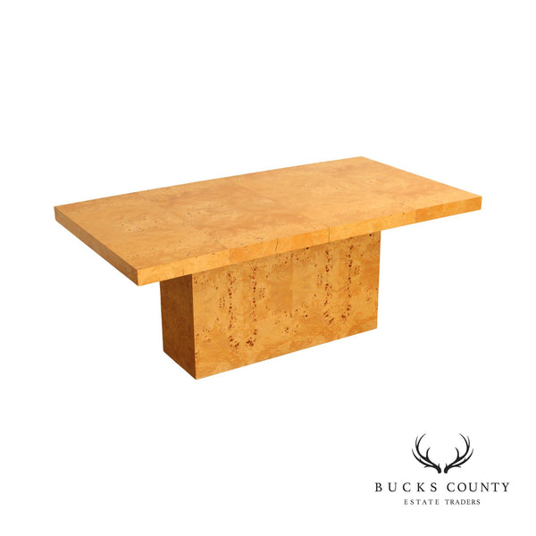 Mid Century Modern Burlwood Expandable Pedestal Dining Table