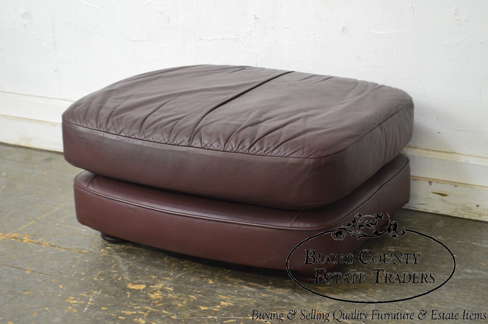 Classic Leather Bun Foot Russet Brown Leather Ottoman