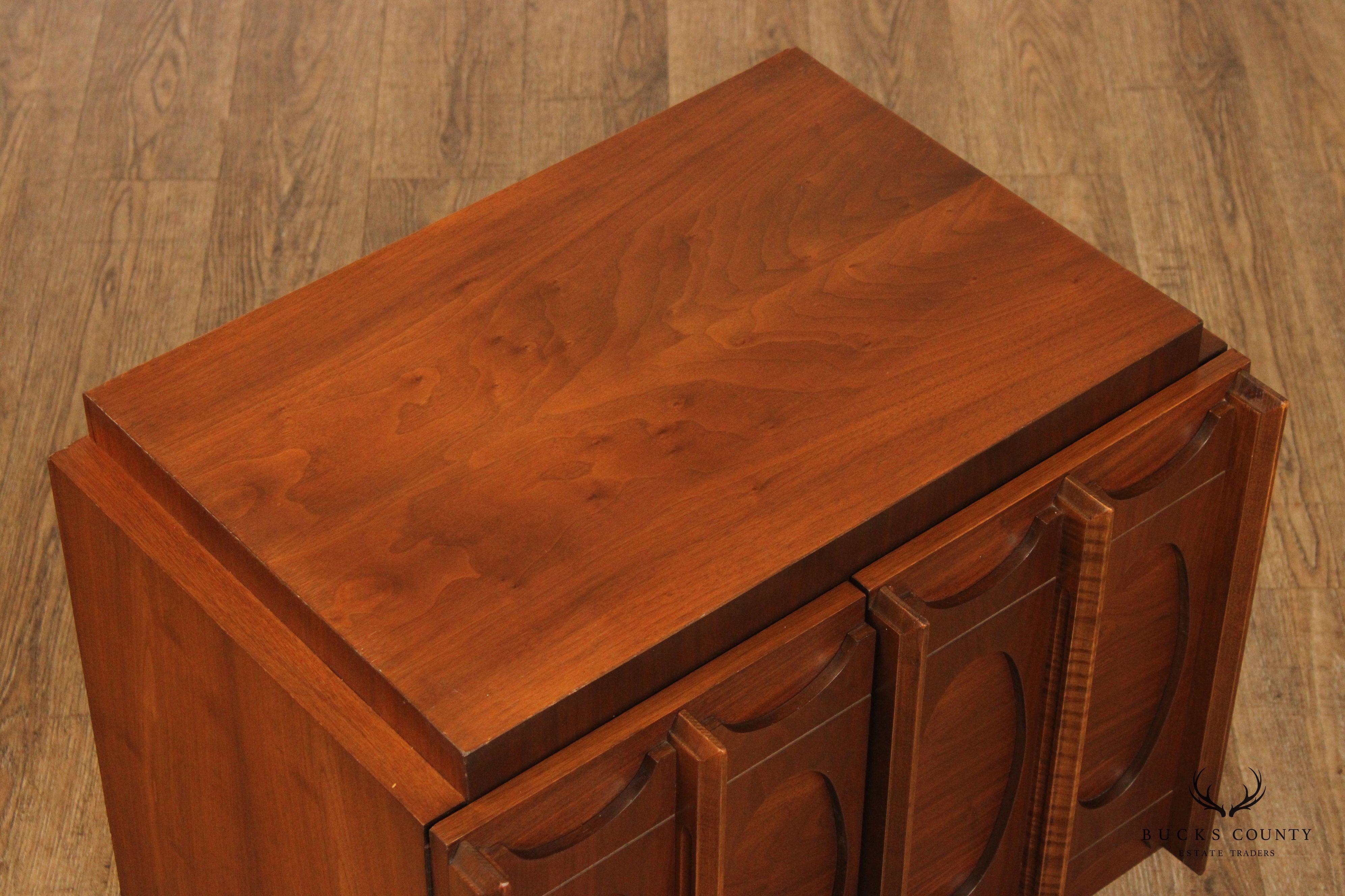 Tobago Mid Century Modern Sculpted Walnut Nightstand Cabinet