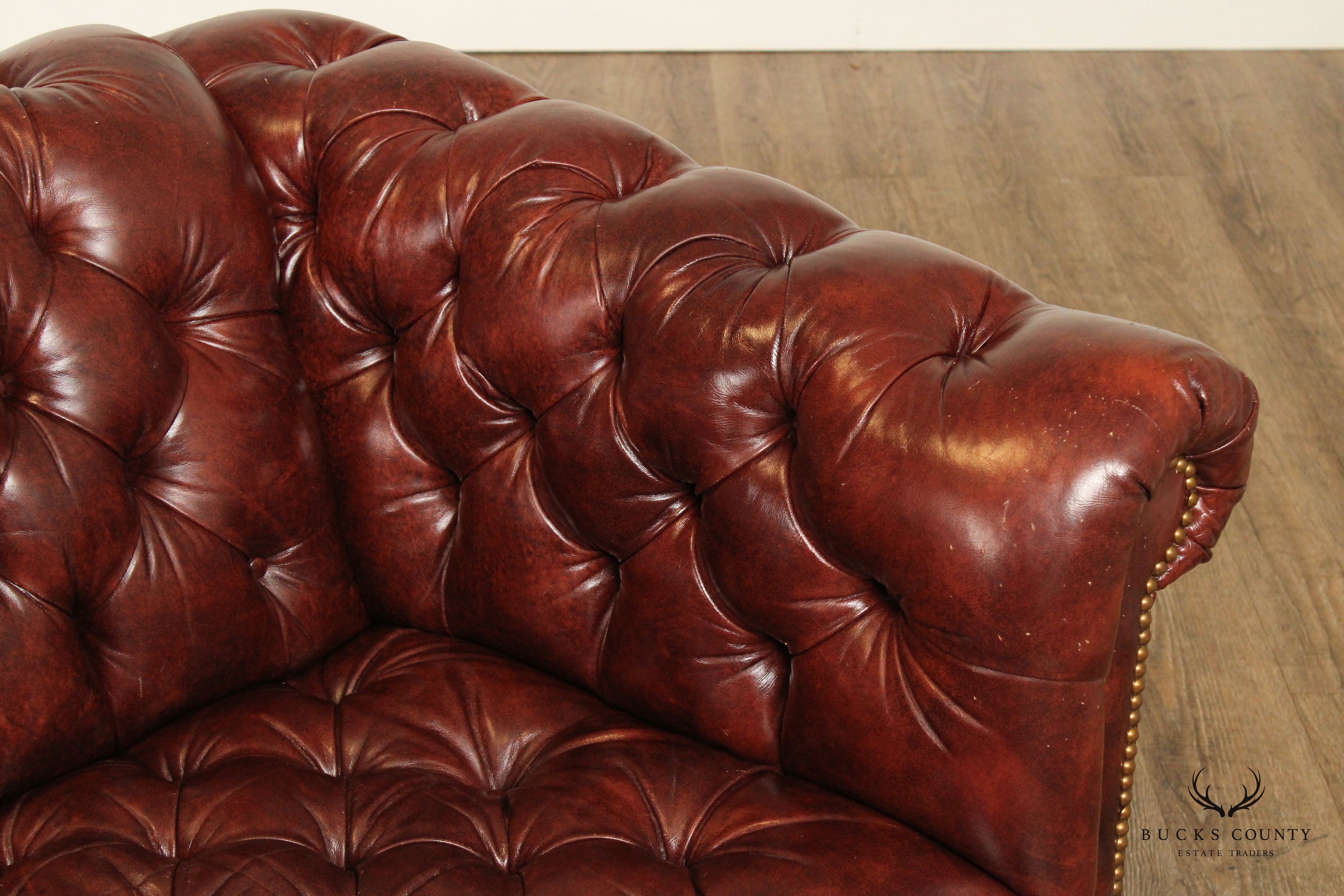 English Traditional Tufted Leather Chesterfield Style Sofa