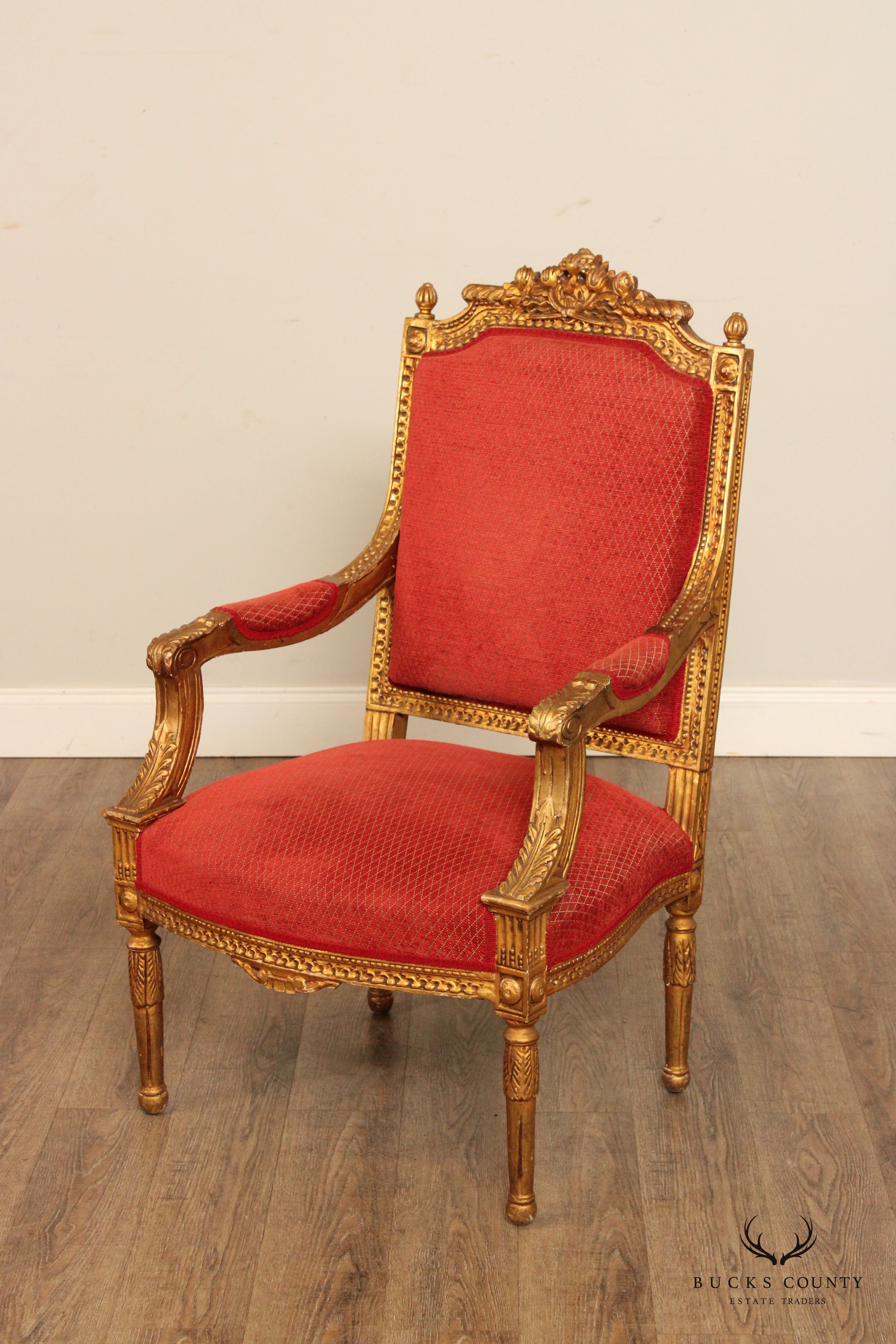 French Louis XVI Giltwood Fauteuil Armchair