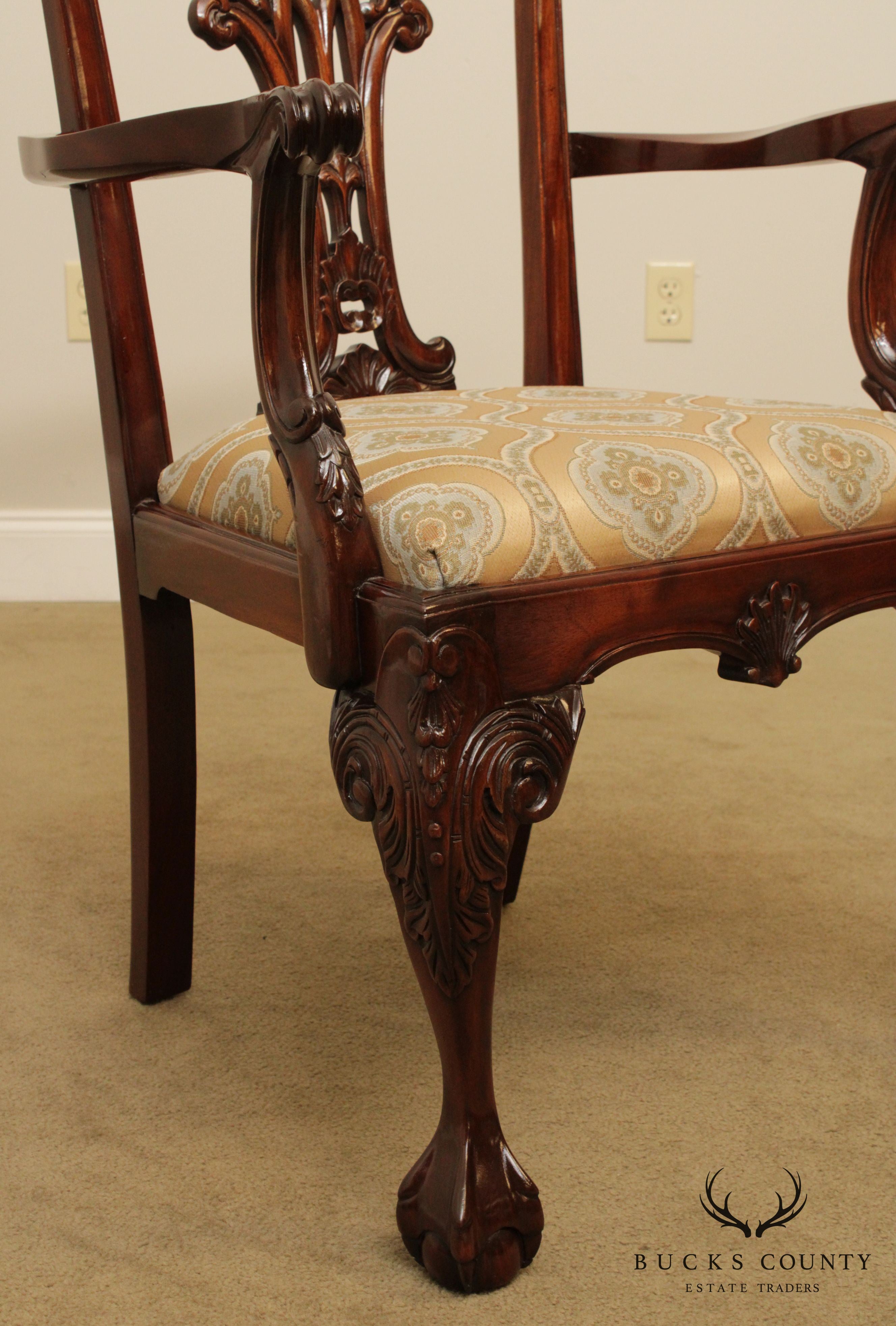 Chippendale Style Ball & Claw Carved Solid Mahogany Armchair