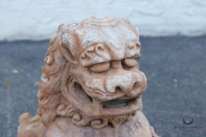 Vintage Chinese Pair Cast Stone Foo Dog Outdoor Garden Statues