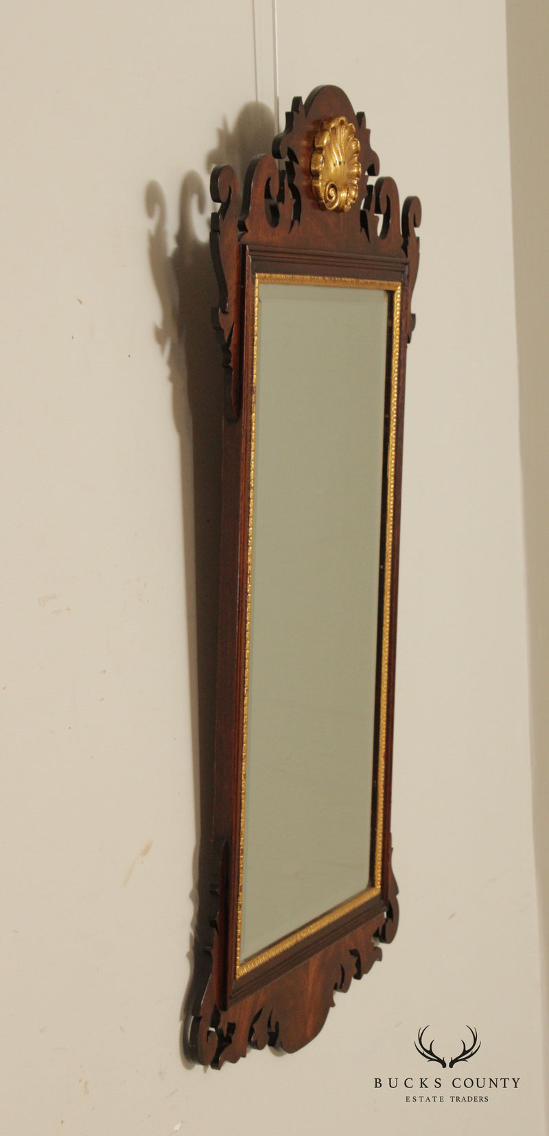 Henkel Harris Chippendale Style Partial Gilt Mahogany Wall Mirror (B)