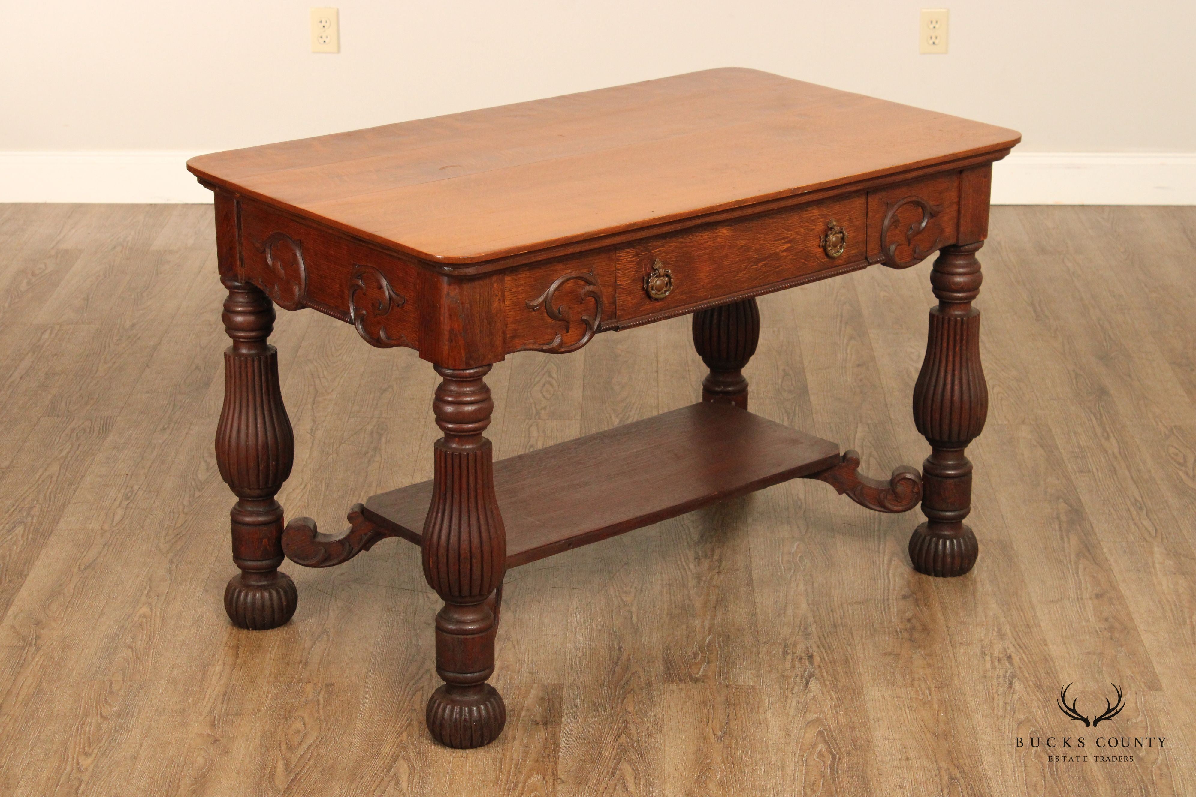 Antique Victorian Oak Writing Desk or Small Library Table