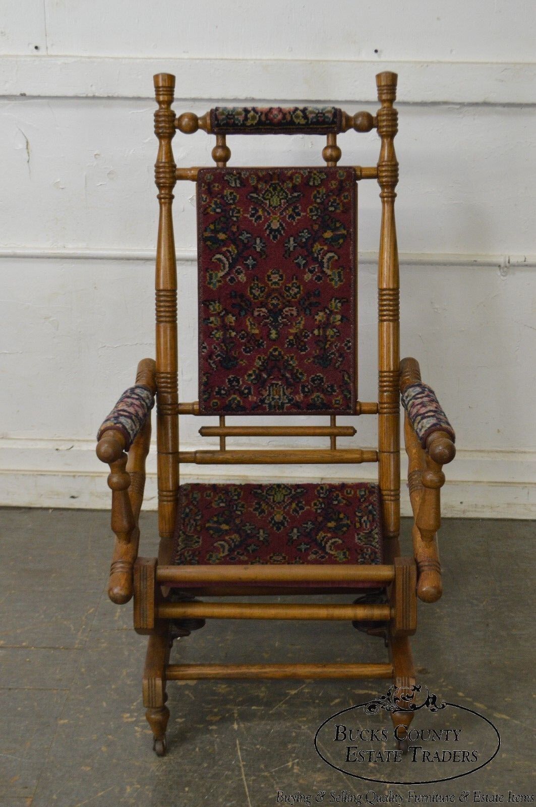 Antique 19th Century Victorian Carpet Upholstered Platform Rocker