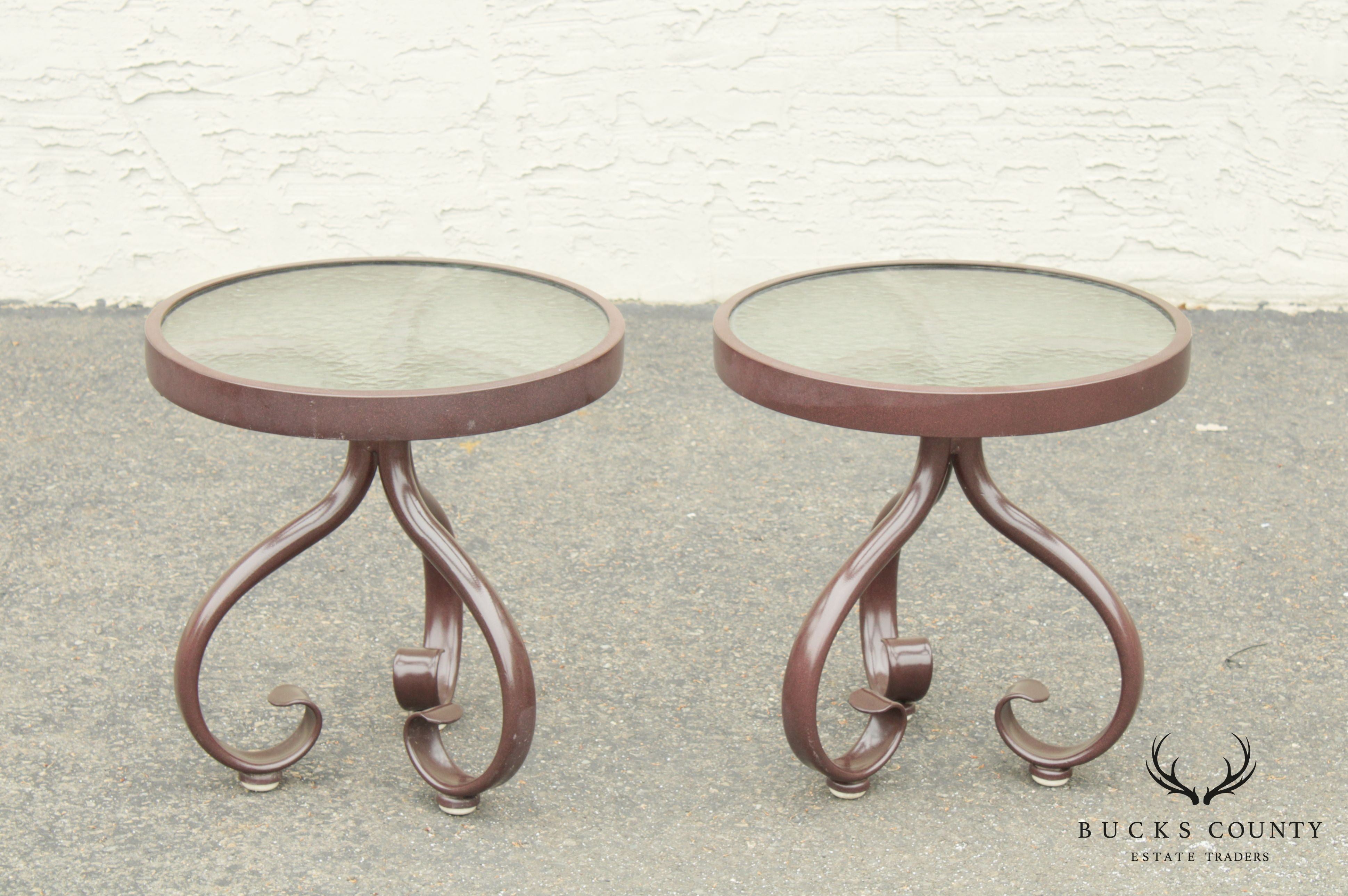 Woodard Round Glass Top Pair Patio, Garden Side Tables