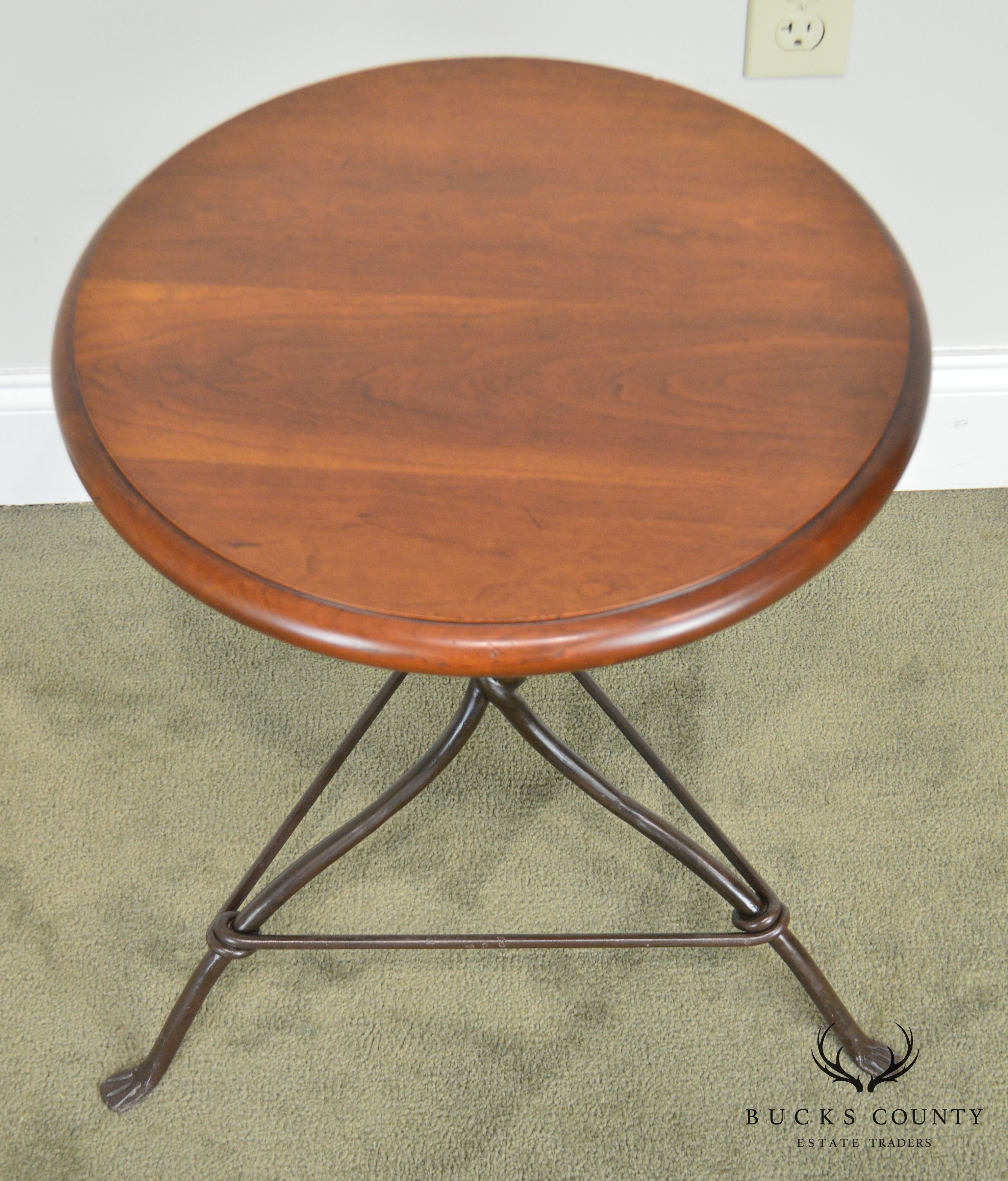 Charleston Forge Pair Twist Iron Base Round Cherry Top Side Tables