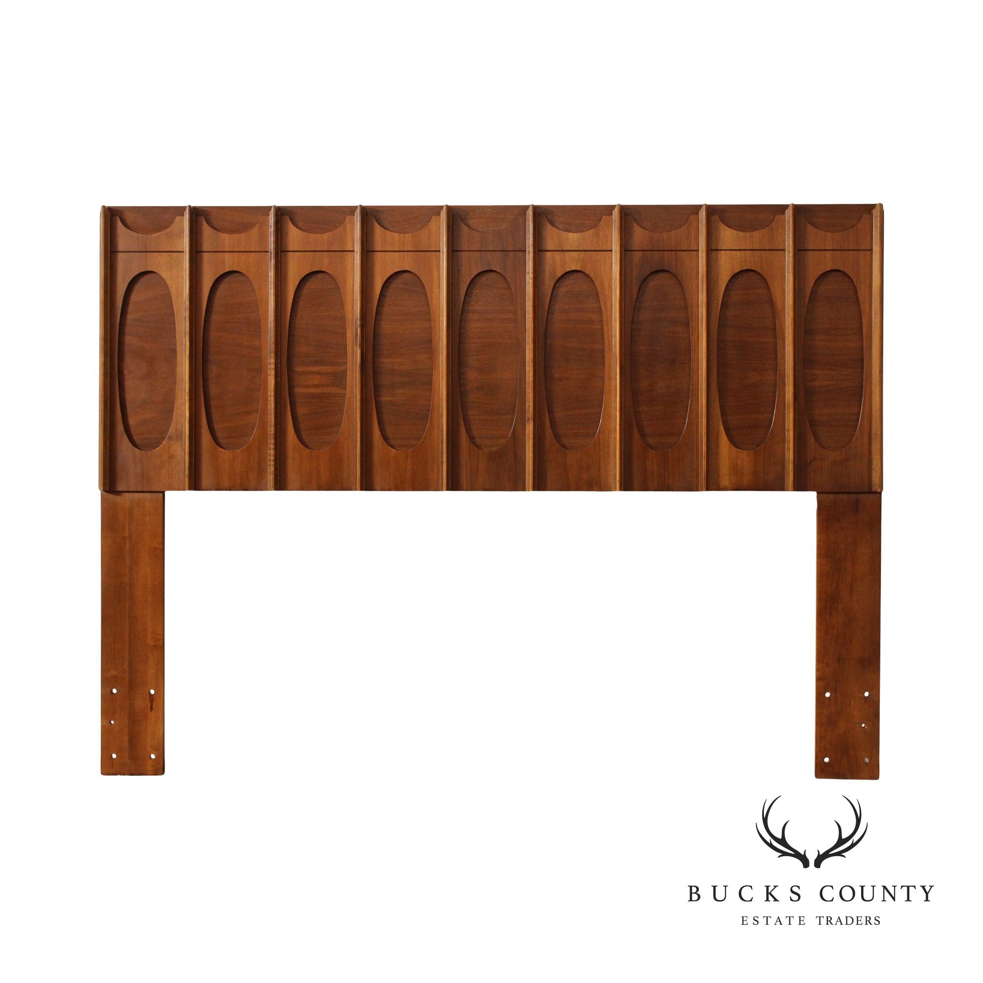 Tobago Mid Century Modern Sculpted Walnut Queen Headboard