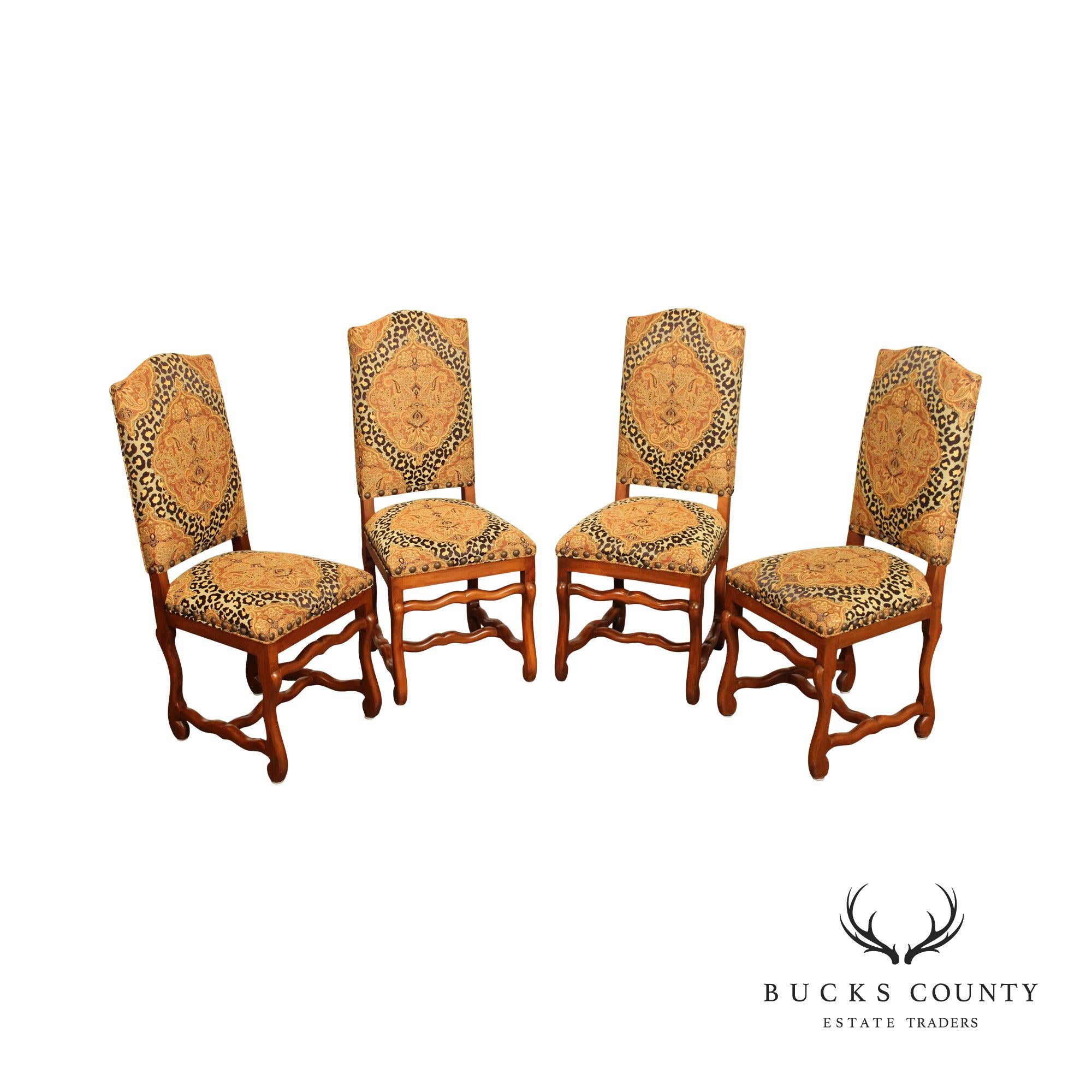 French Louis XIII Style Set of Four Dining Side Chairs