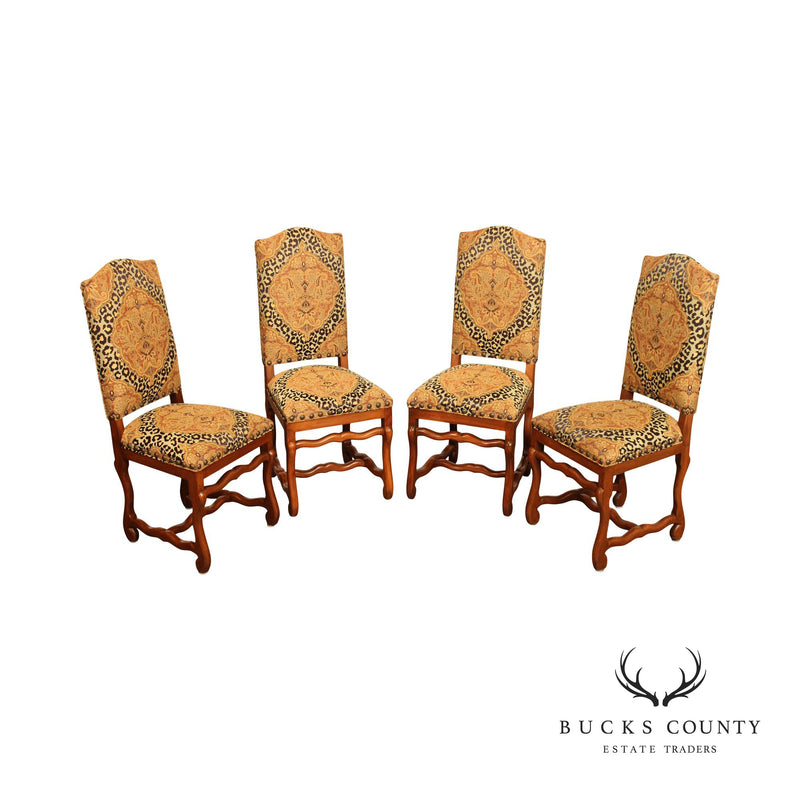 French Louis XIII Style Set of Four Dining Side Chairs