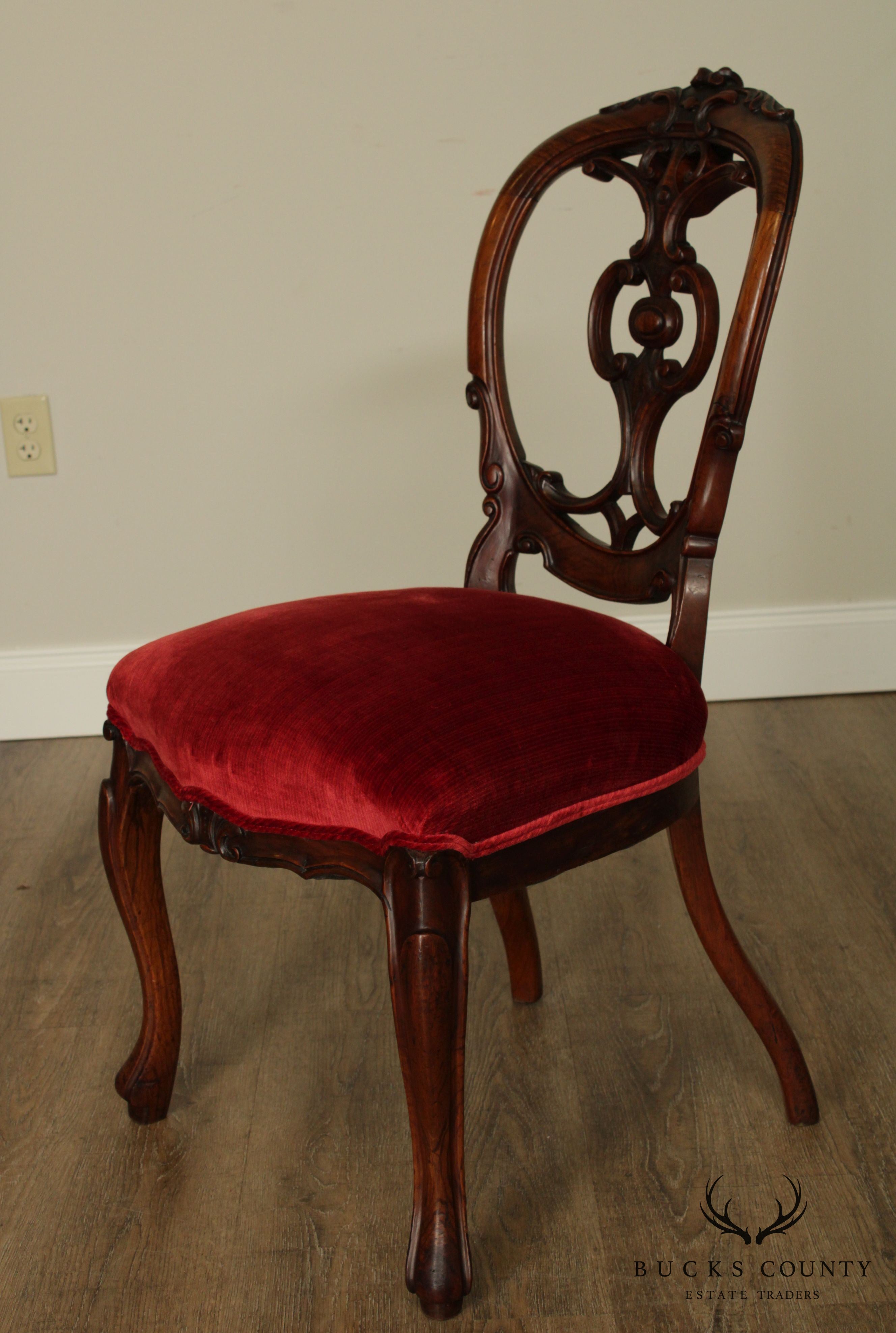 Antique Victorian Rococo Revival Set 6 Rosewood Side Dining Chairs