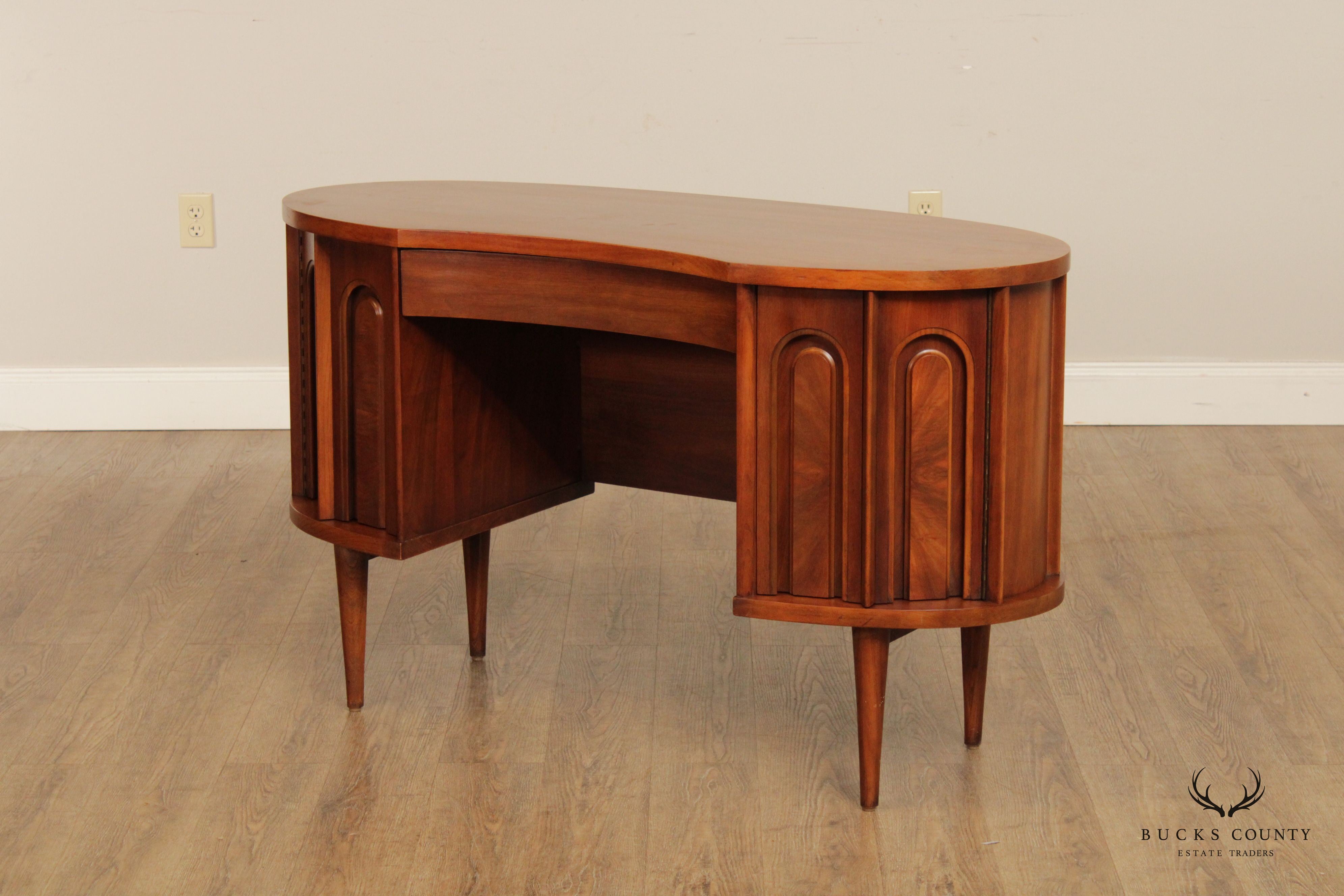 Broyhill Emphasis Mid Century Modern Walnut Kidney Writing Desk