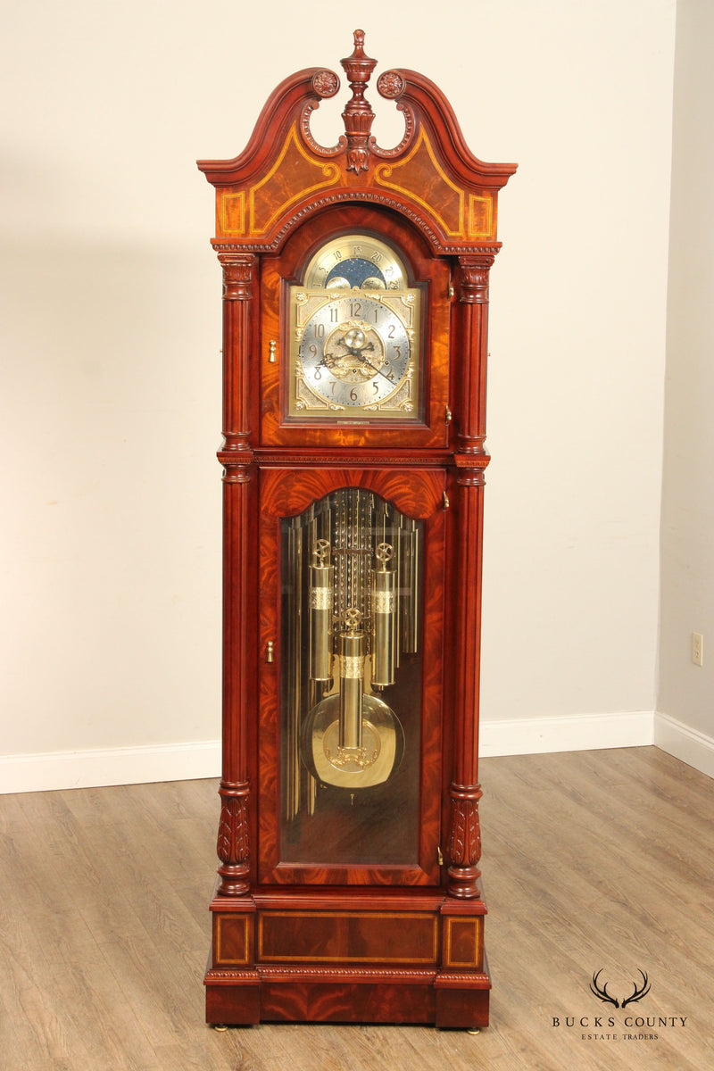 Charles R. Sligh Chippendale Inlaid Mahogany Grandfather Clock, Model 226