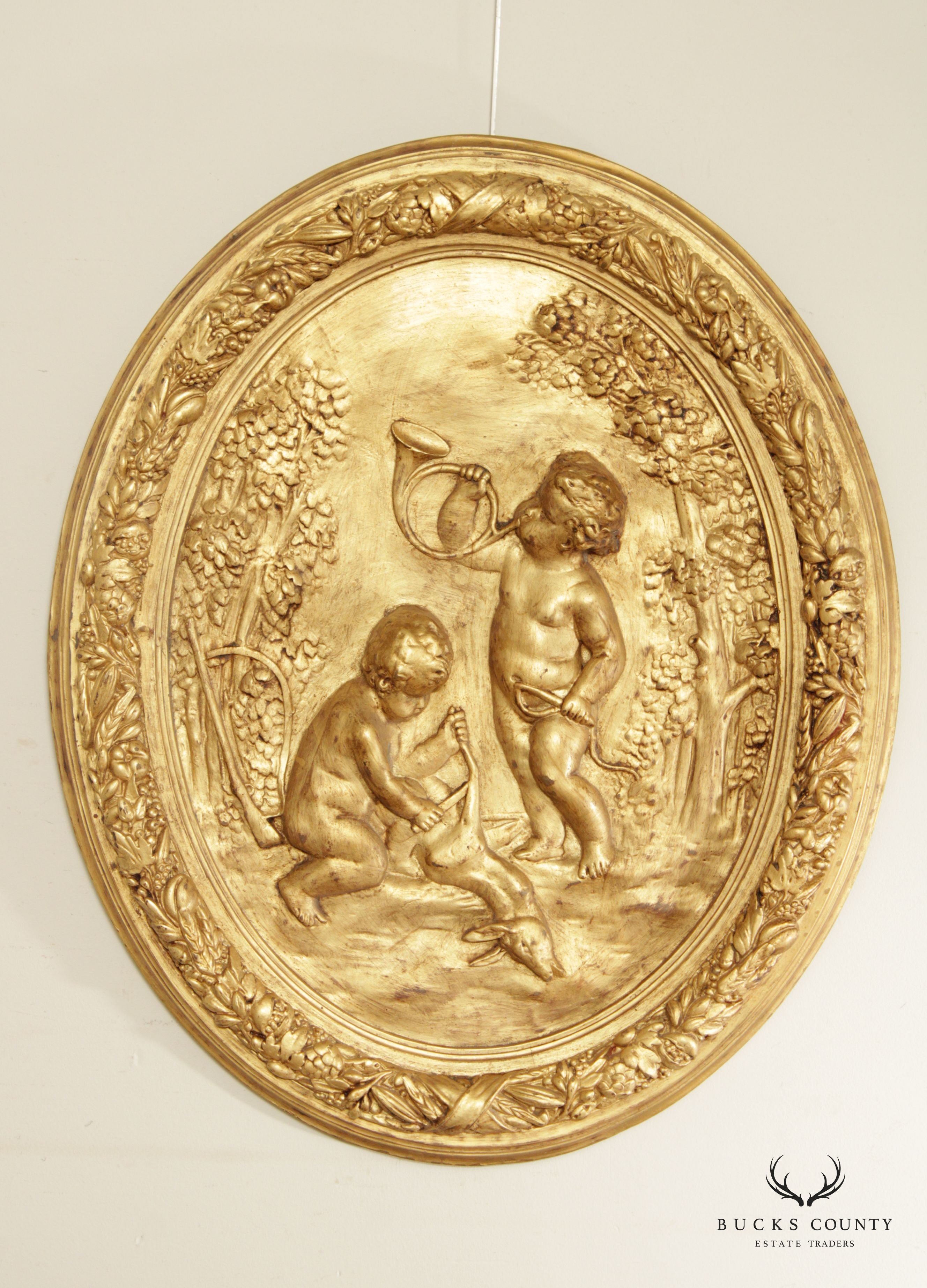 Renaissance Revival Style Cherub Carved Gilt Wall Plaque