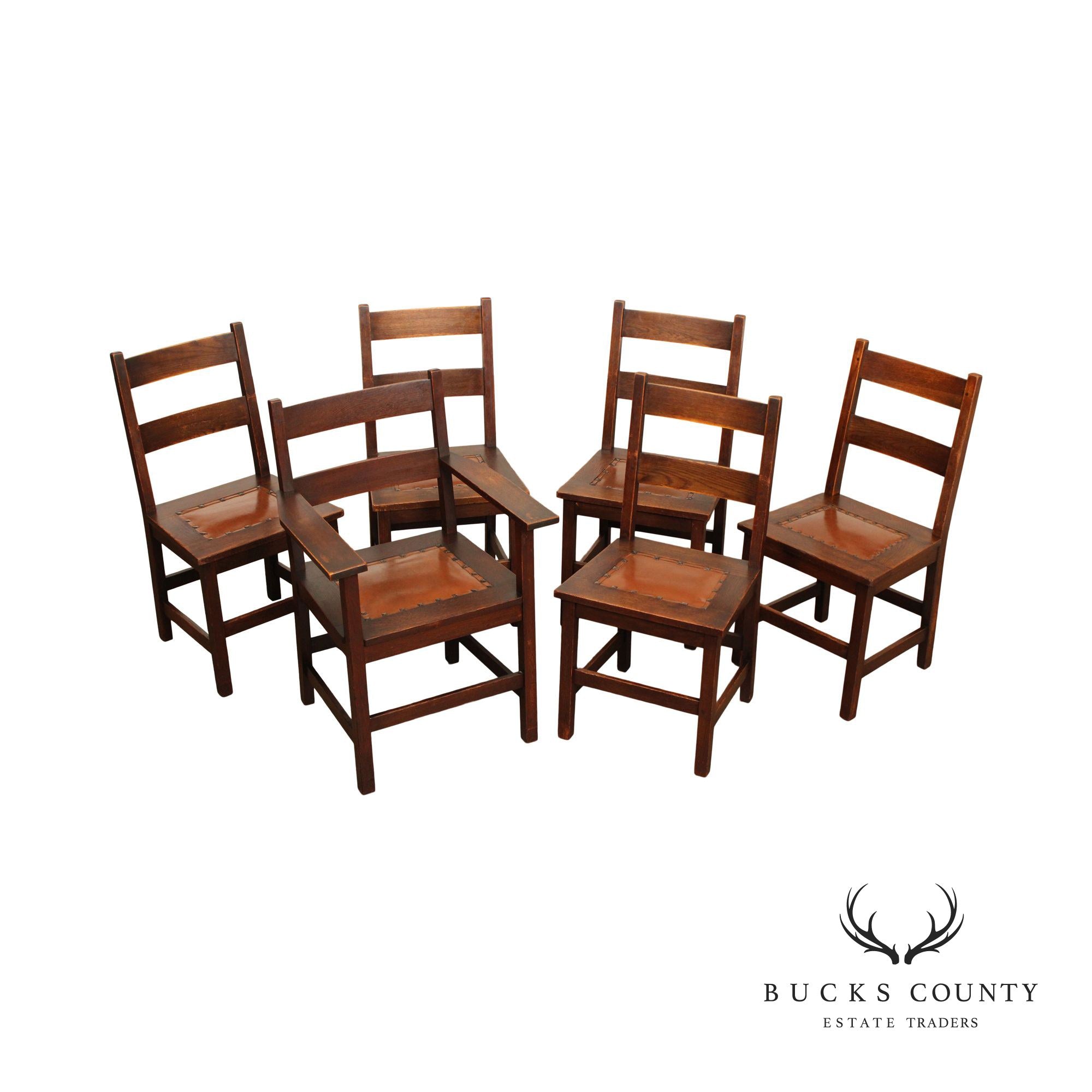 Gustav Stickley Antique Mission Oak Set Of Six  Dining Chairs