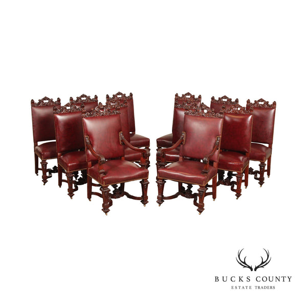 Renaissance Revival Style Set of Twelve Carved Mahogany Dining Chairs